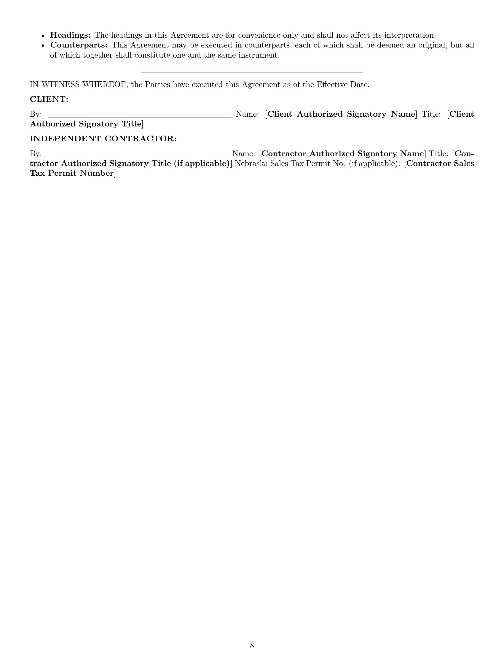 Preview page 8 of Pro Nebraska IT independent contractor agreement template