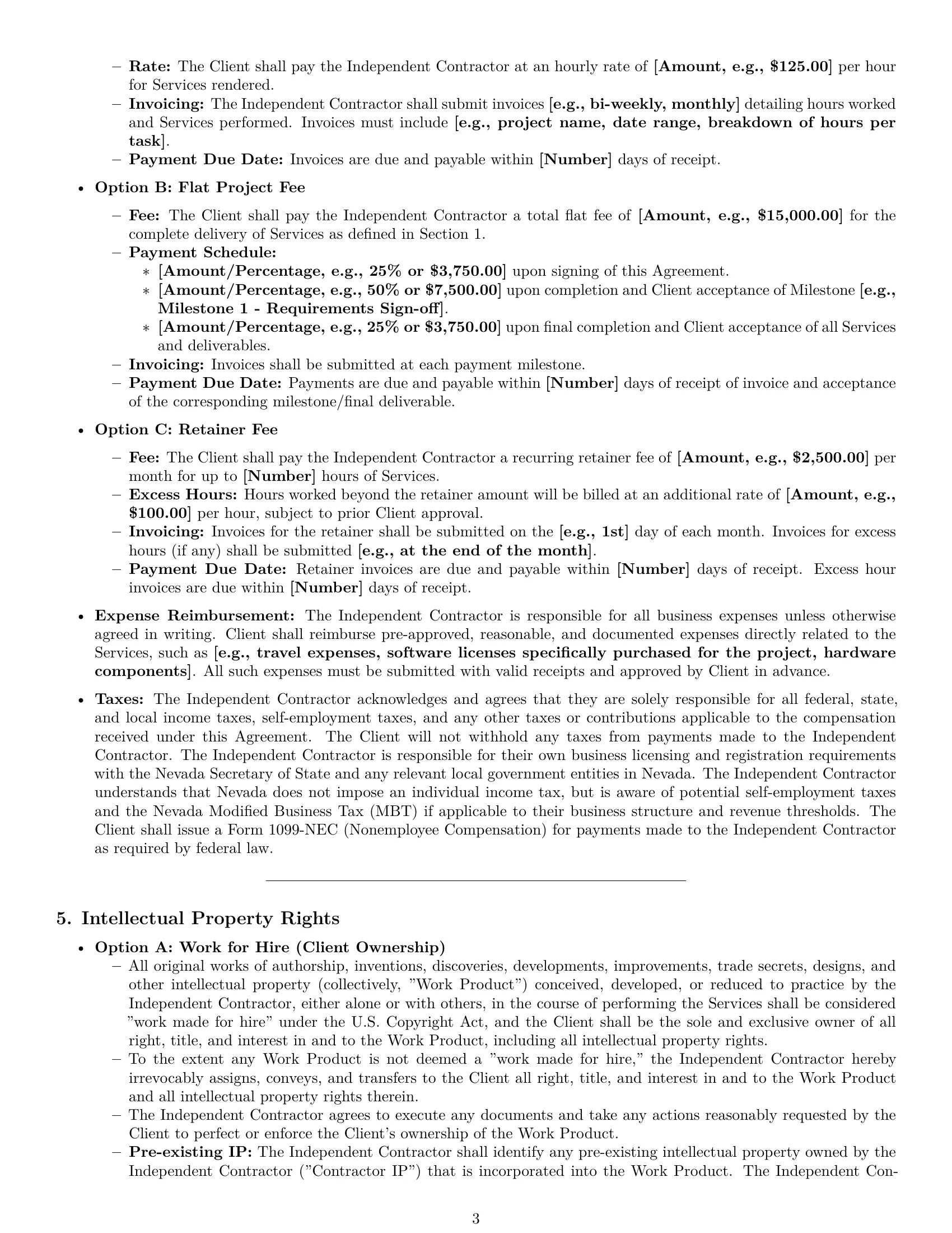 Preview page 3 of Pro Nevada IT independent contractor agreement template