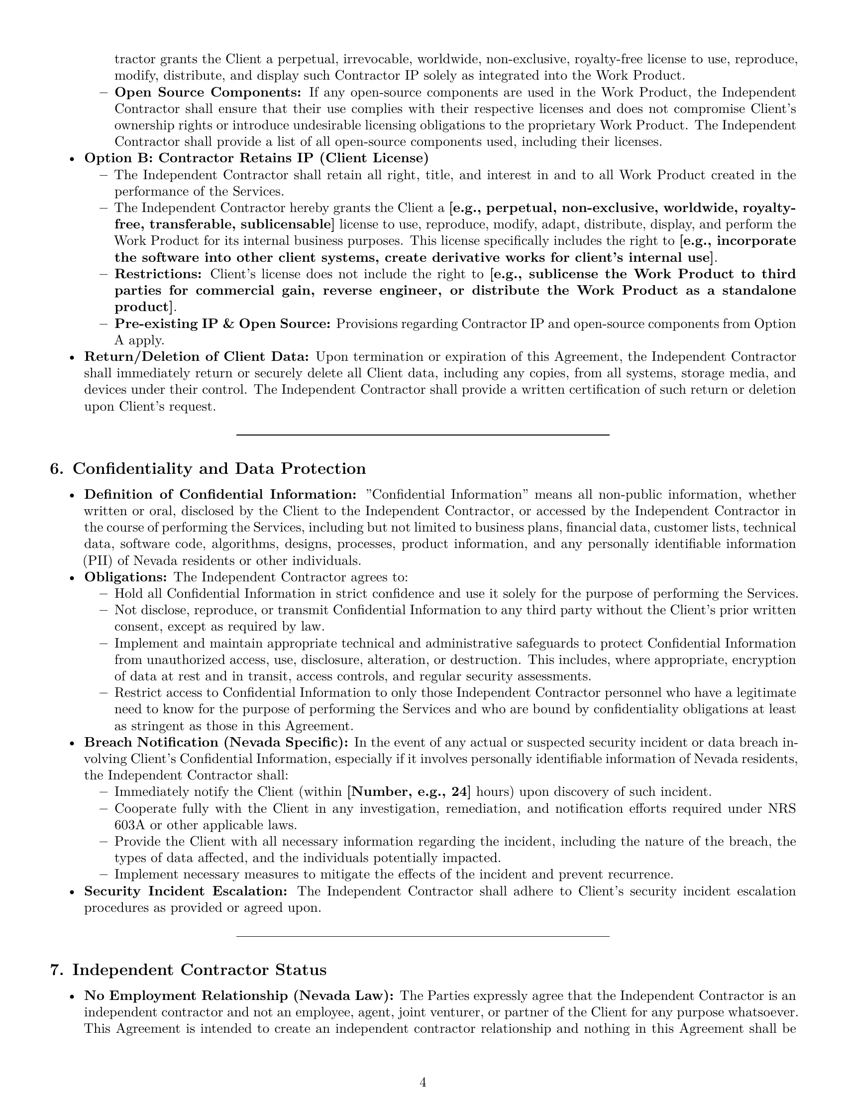 Preview page 4 of Pro Nevada IT independent contractor agreement template