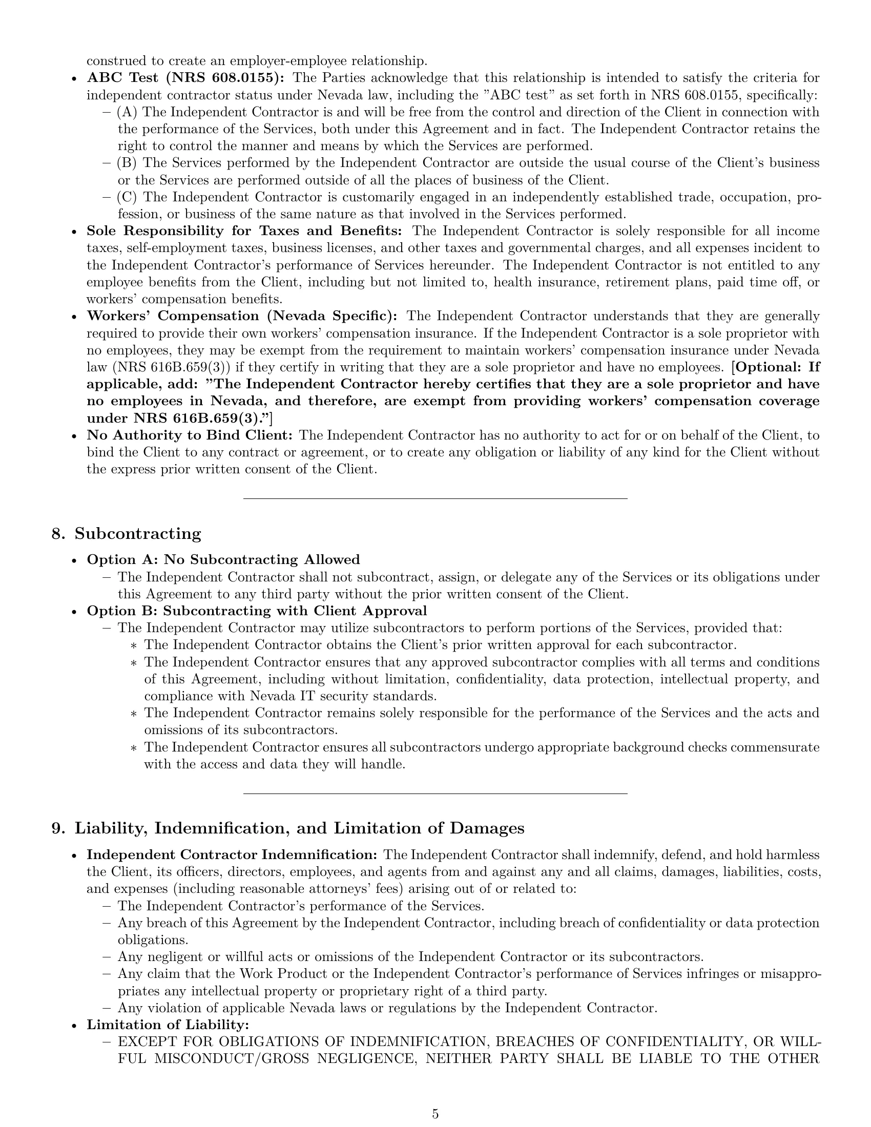Preview page 5 of Pro Nevada IT independent contractor agreement template