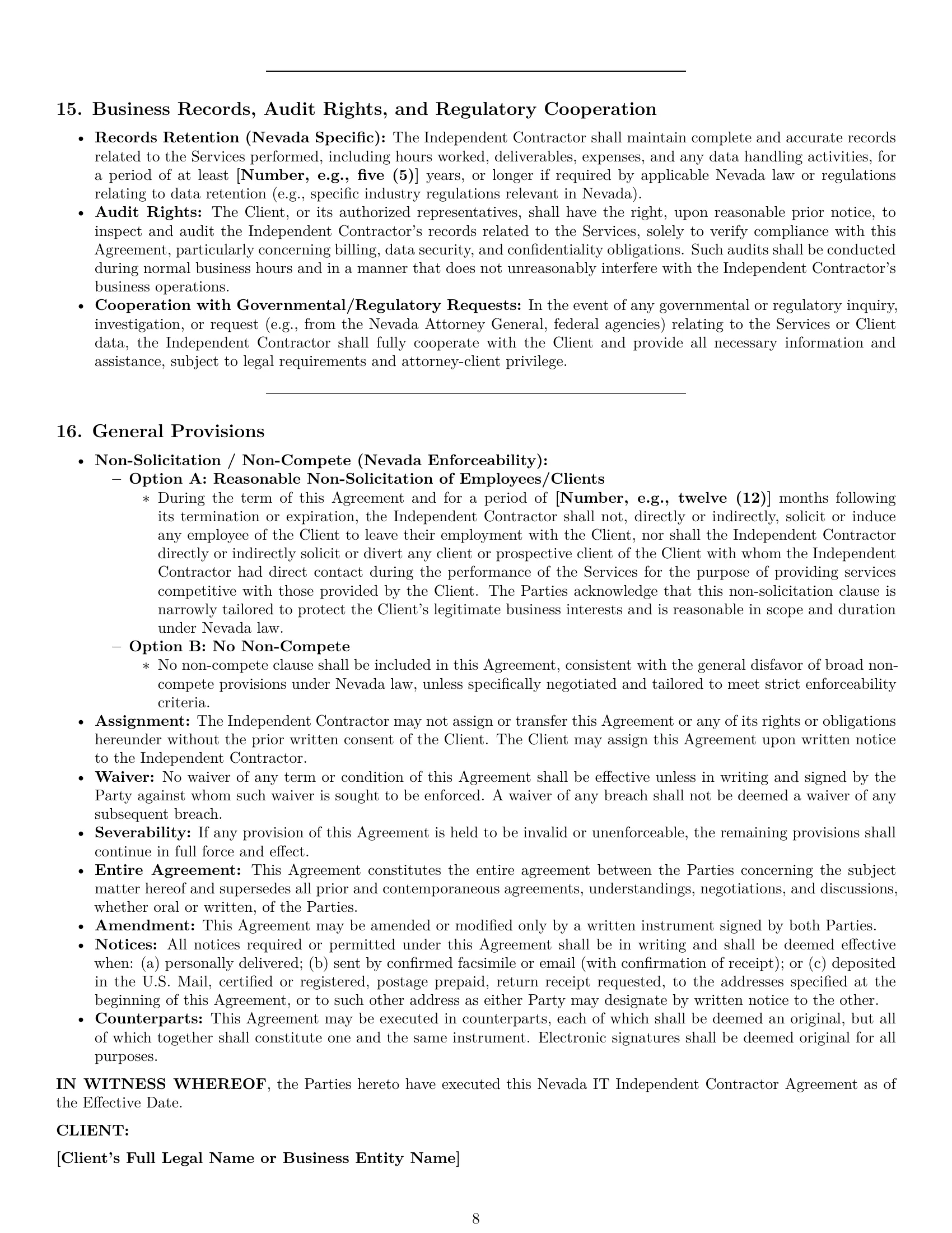 Preview page 8 of Pro Nevada IT independent contractor agreement template
