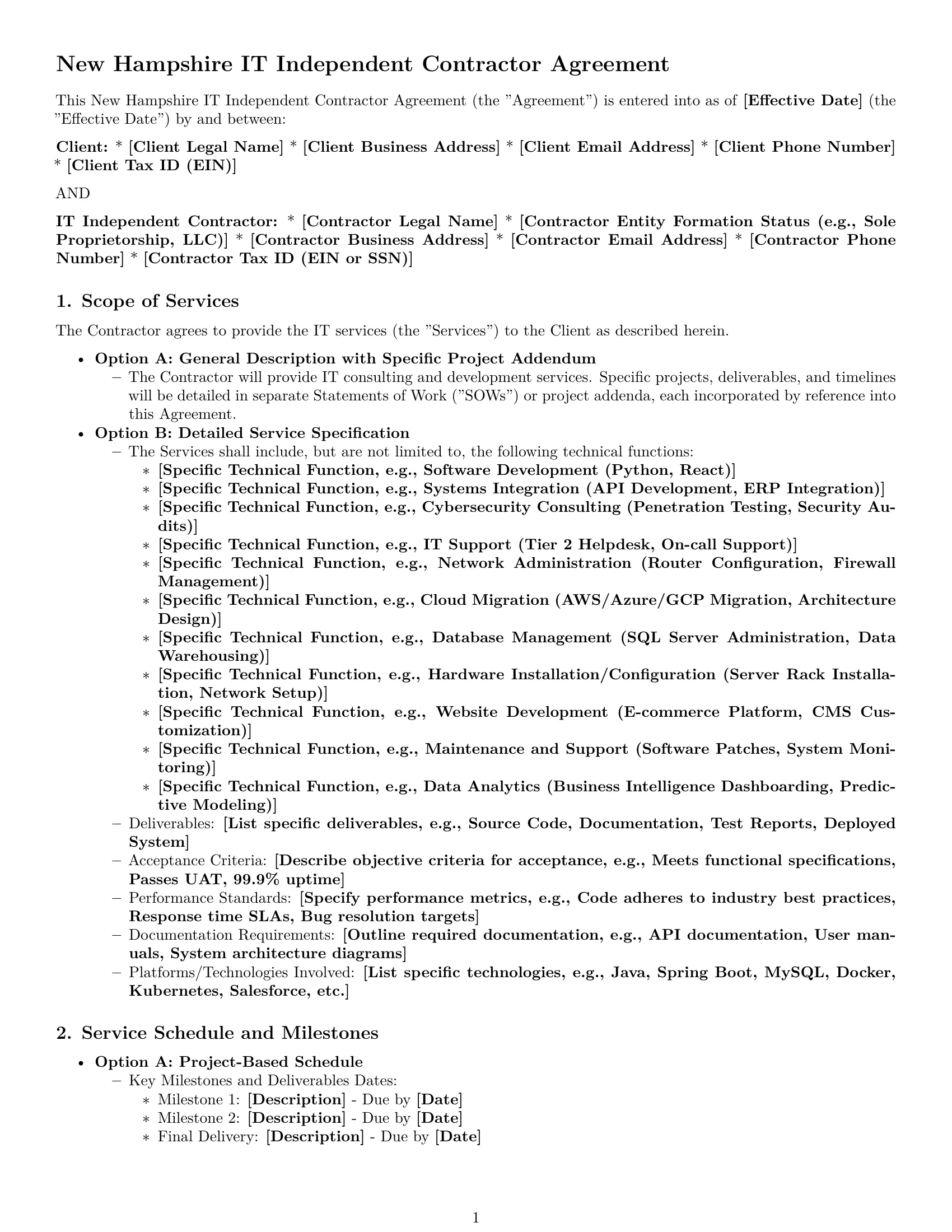 Preview page 1 of Pro New Hampshire IT independent contractor agreement template