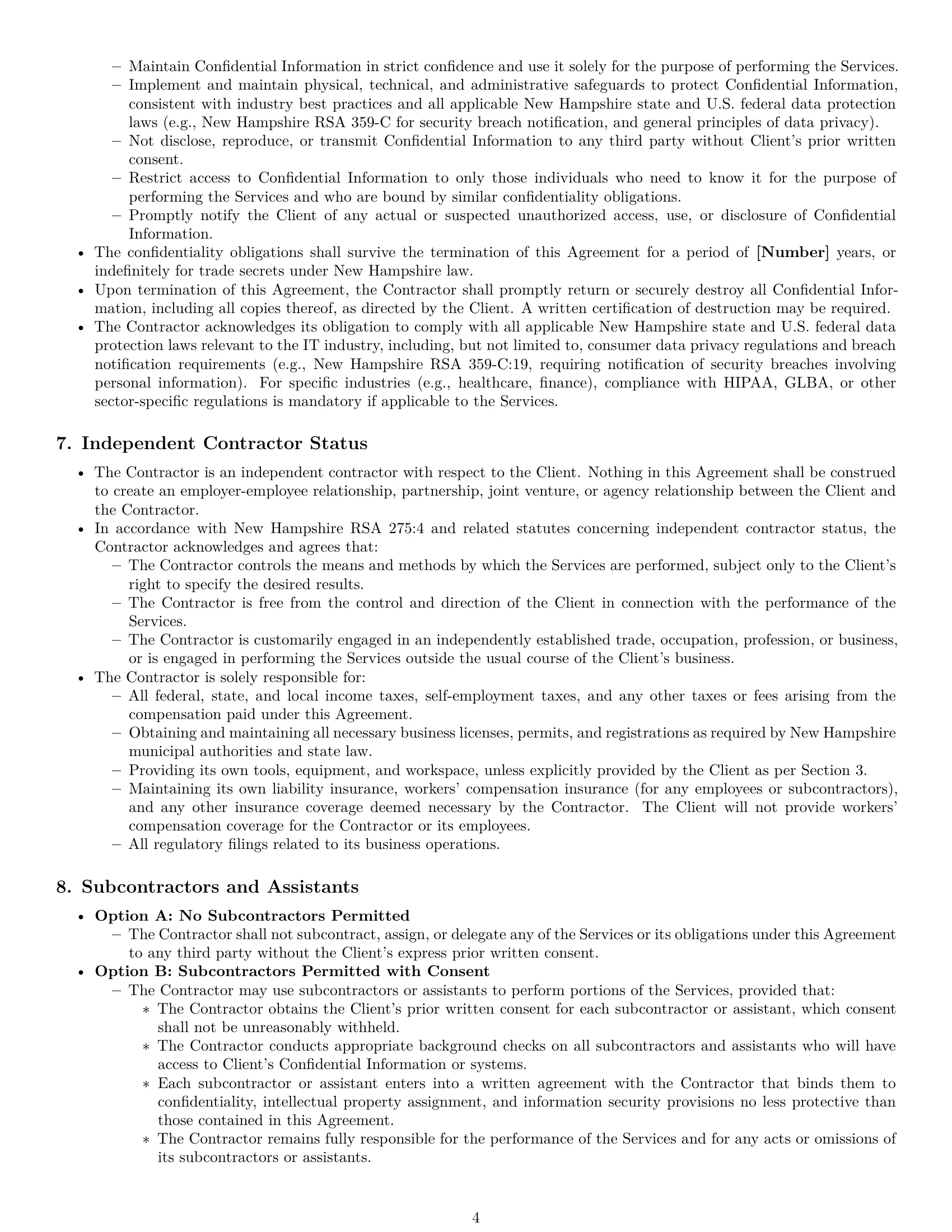 Preview page 4 of Pro New Hampshire IT independent contractor agreement template