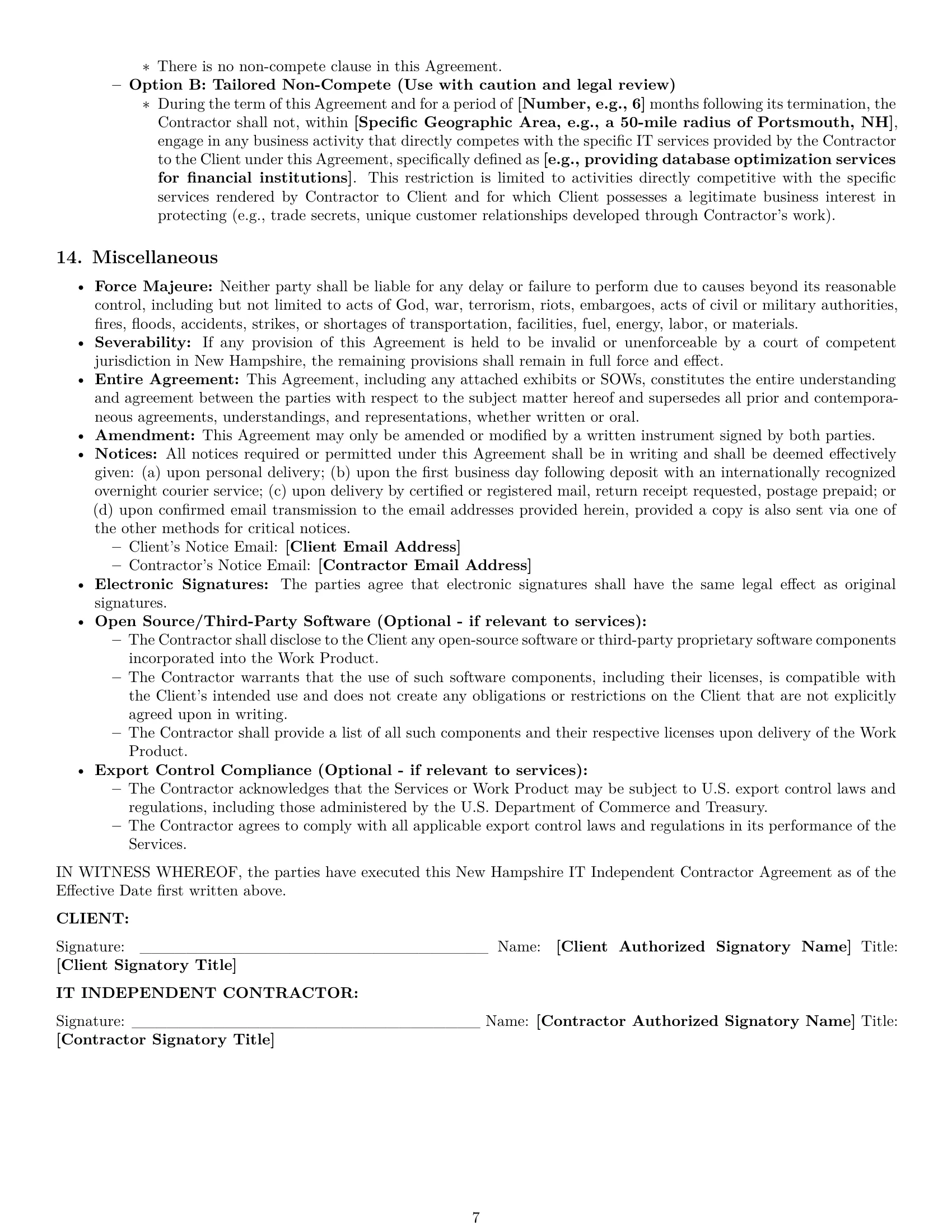 Preview page 7 of Pro New Hampshire IT independent contractor agreement template