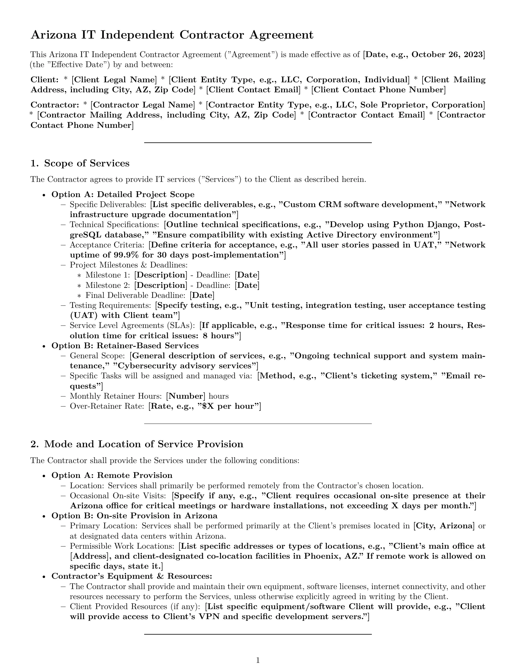 Preview page 1 of Pro Arizona IT independent contractor agreement template