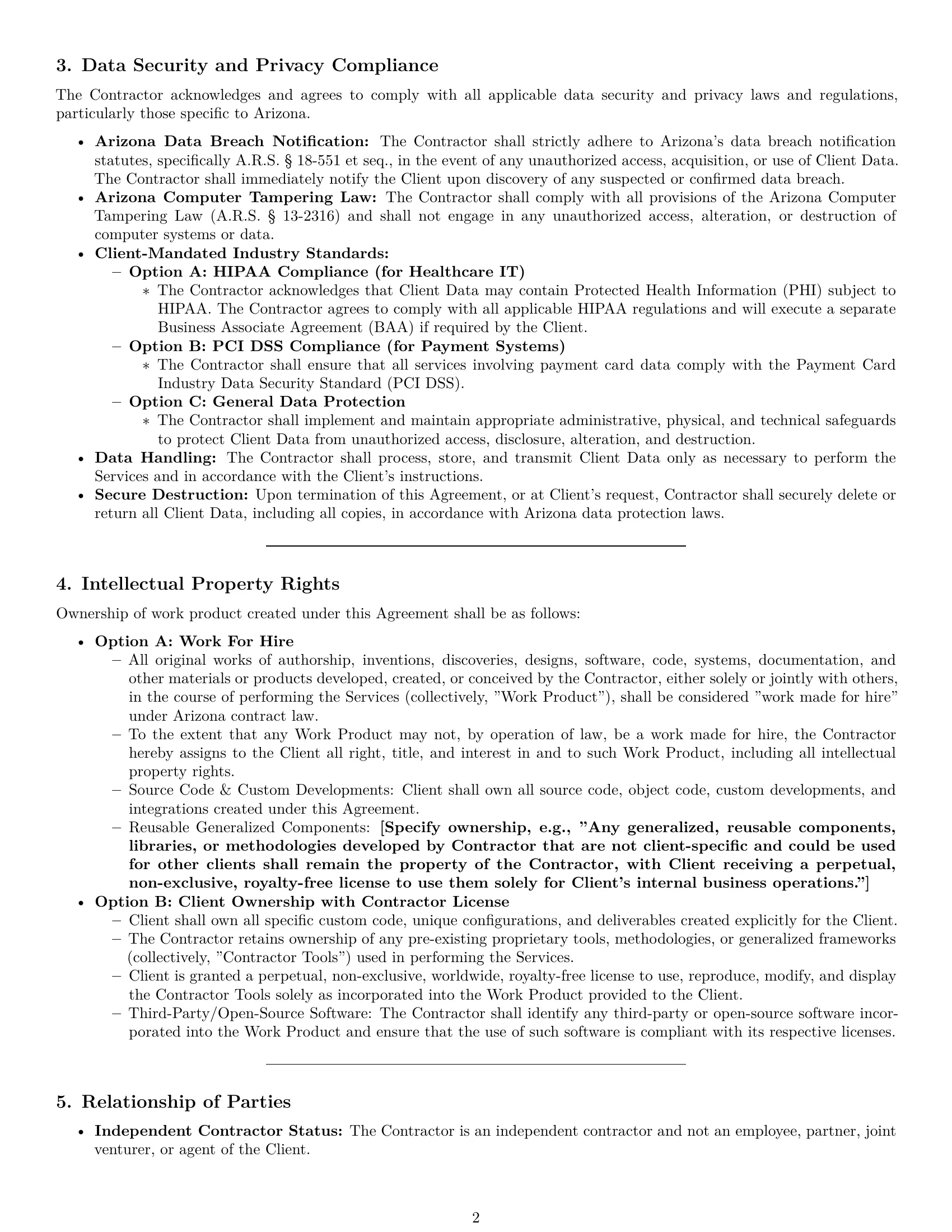 Preview page 2 of Pro Arizona IT independent contractor agreement template