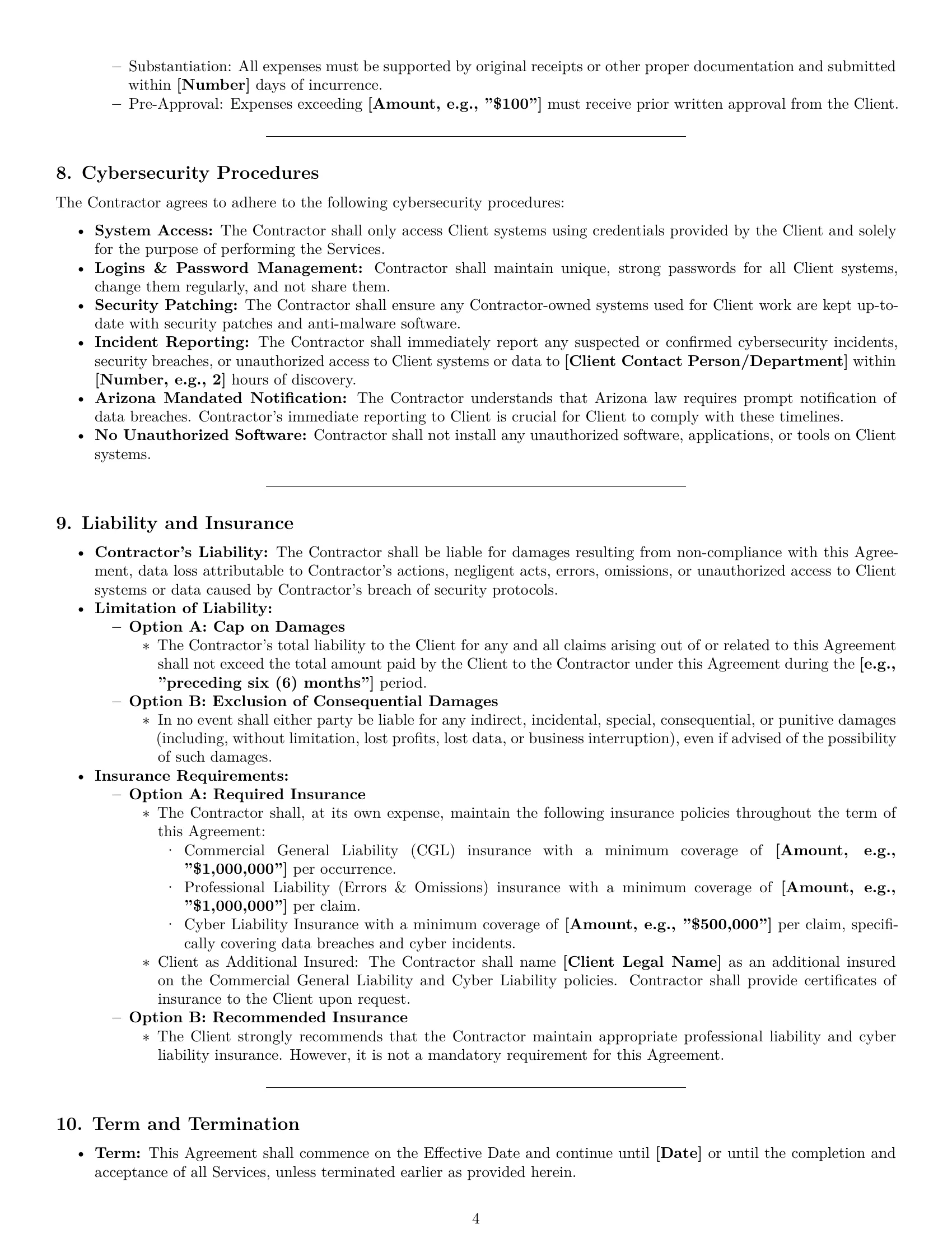Preview page 4 of Pro Arizona IT independent contractor agreement template