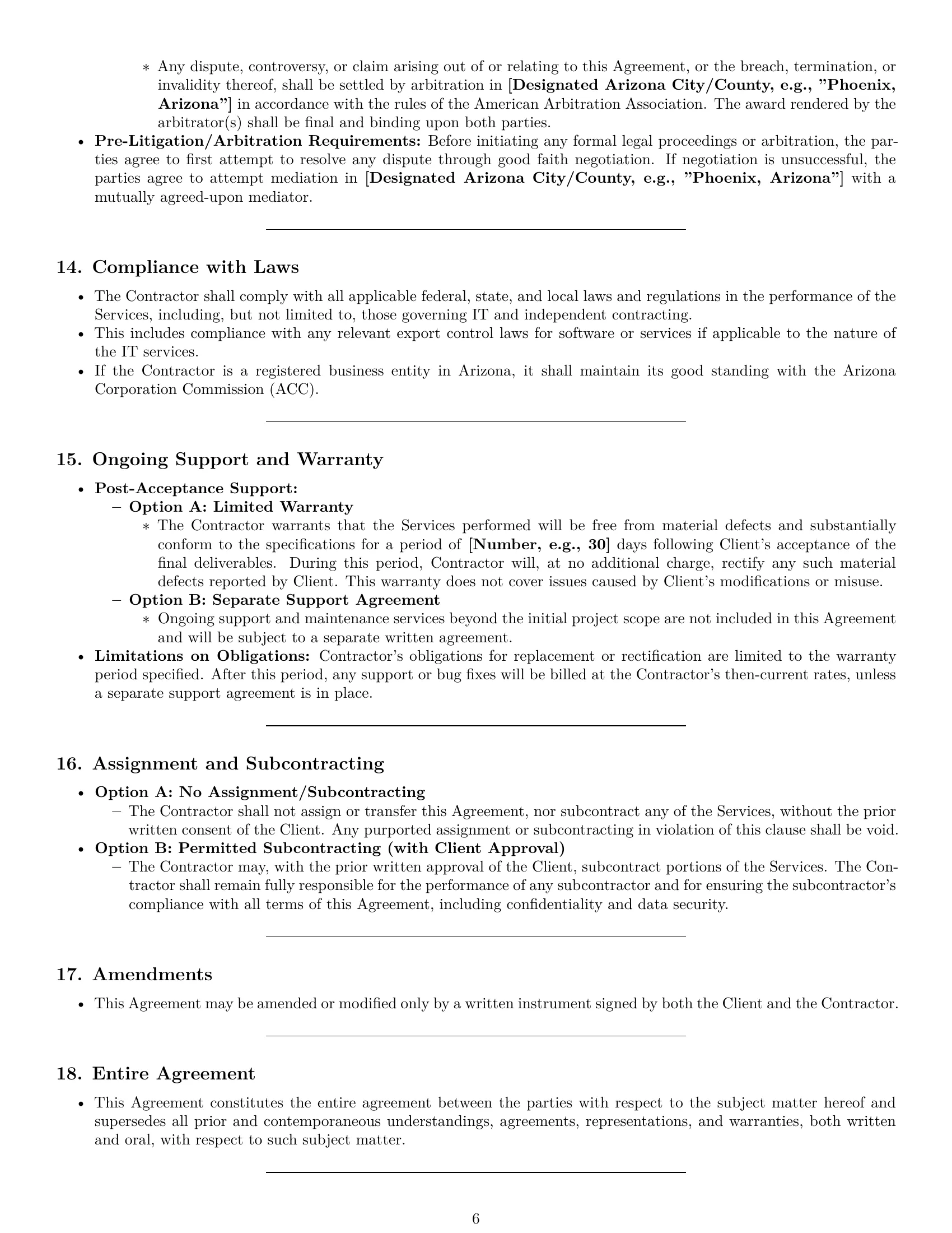 Preview page 6 of Pro Arizona IT independent contractor agreement template