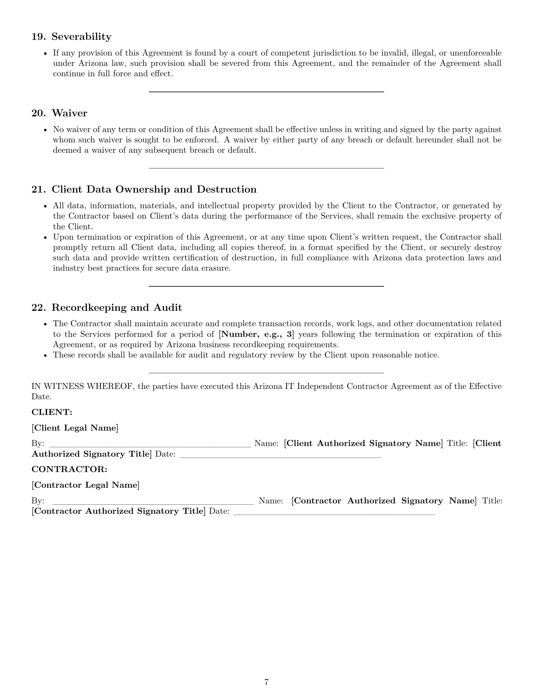 Preview page 7 of Pro Arizona IT independent contractor agreement template