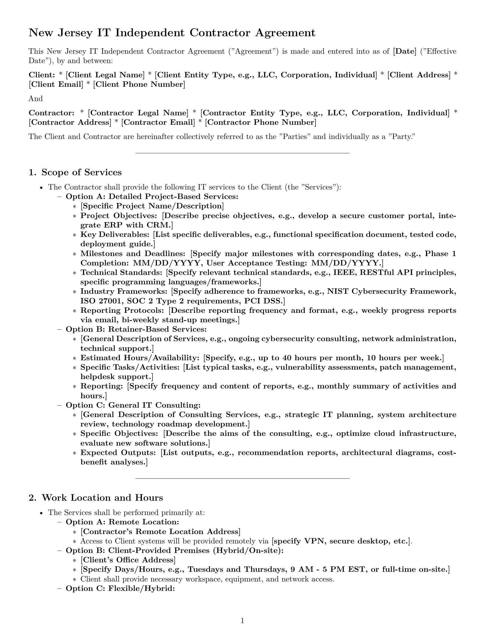 Preview page 1 of Pro New Jersey IT independent contractor agreement template