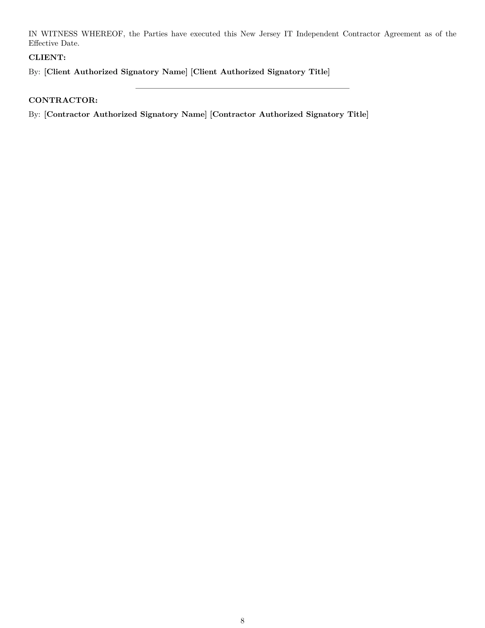 Preview page 8 of Pro New Jersey IT independent contractor agreement template