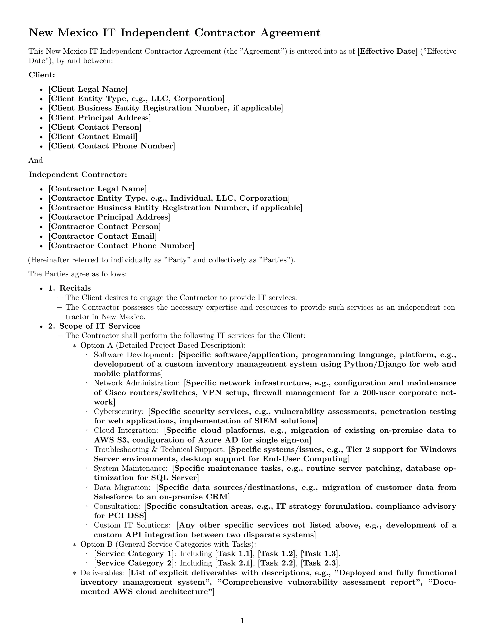 Preview page 1 of Pro New Mexico IT independent contractor agreement template