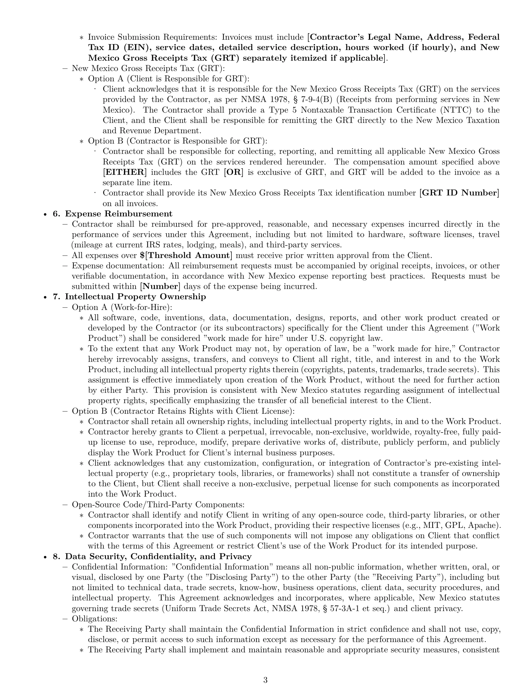 Preview page 3 of Pro New Mexico IT independent contractor agreement template