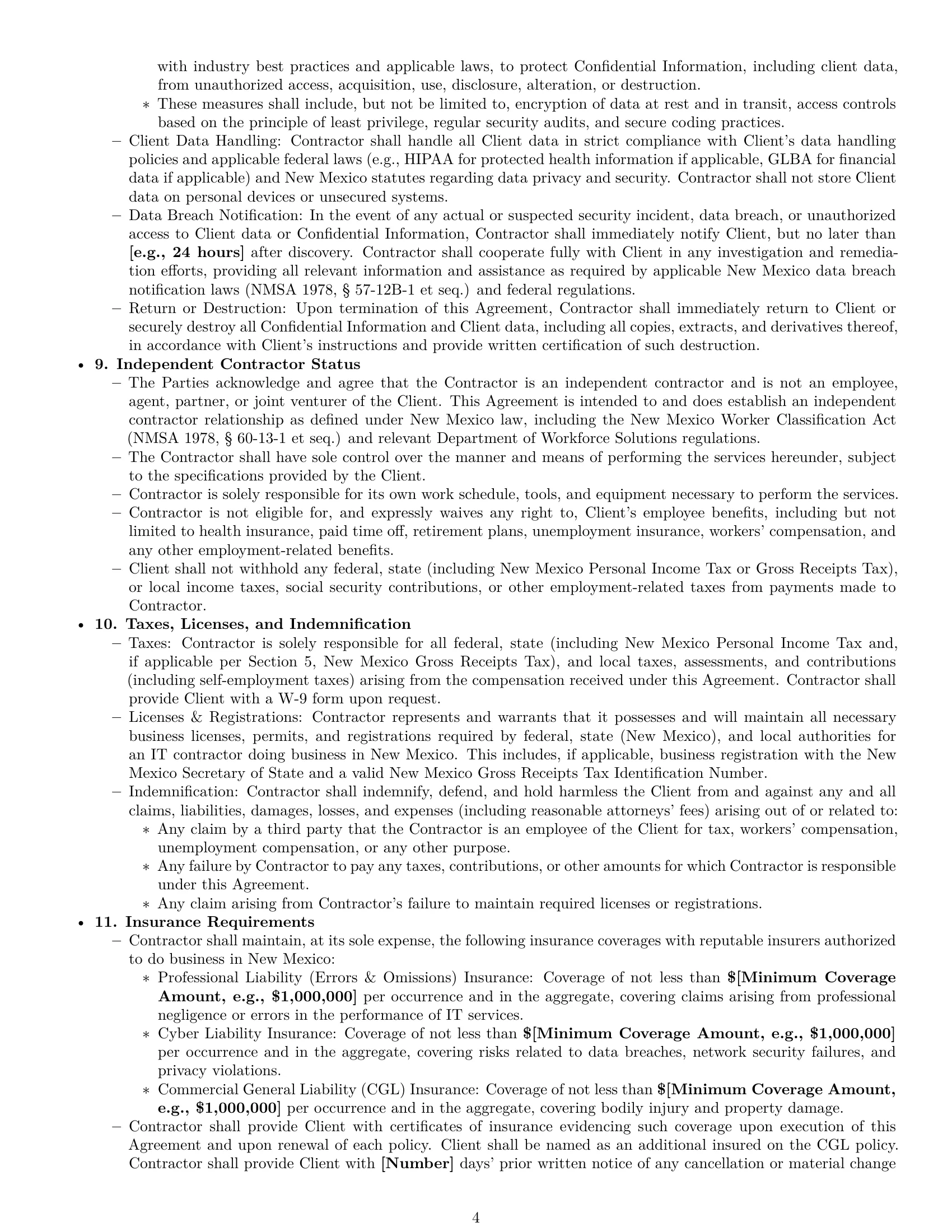 Preview page 4 of Pro New Mexico IT independent contractor agreement template