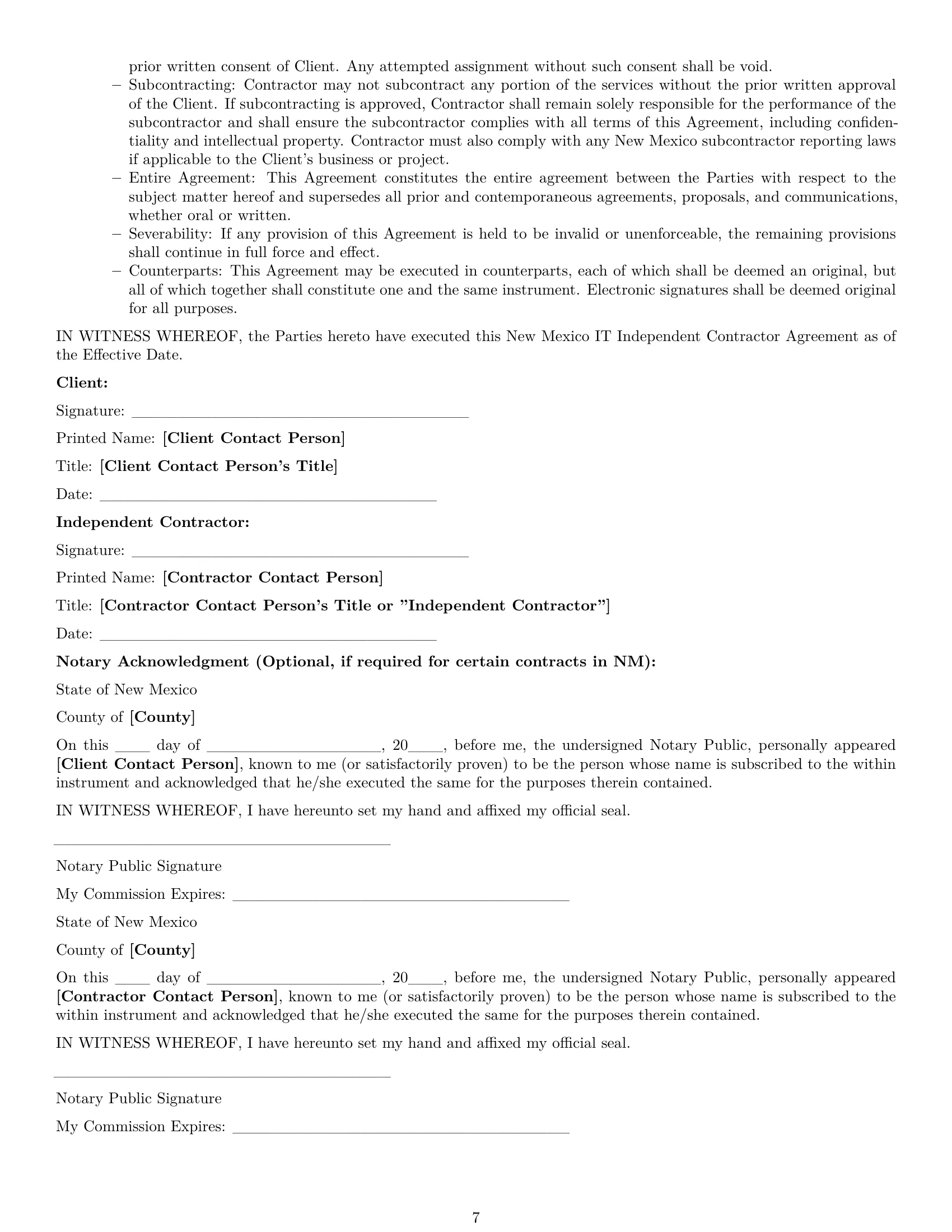 Preview page 7 of Pro New Mexico IT independent contractor agreement template