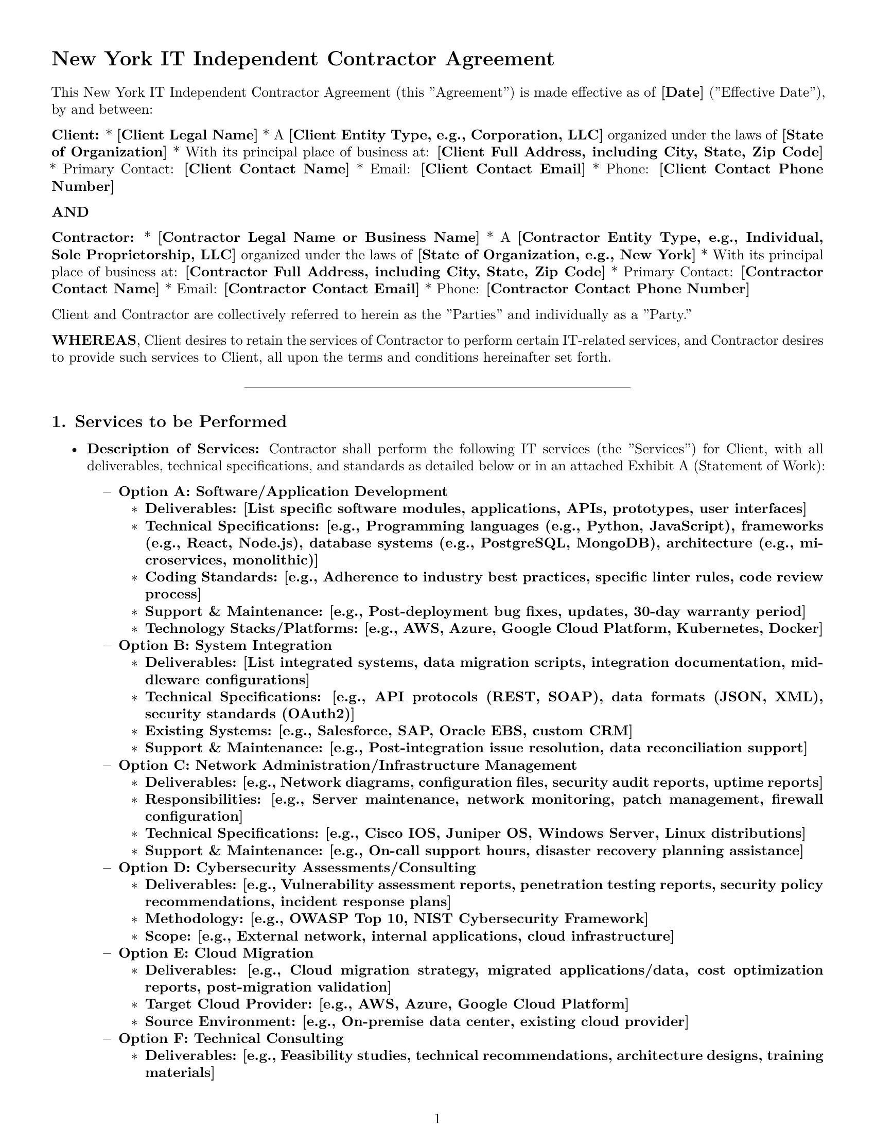 Preview page 1 of Pro New York IT independent contractor agreement template