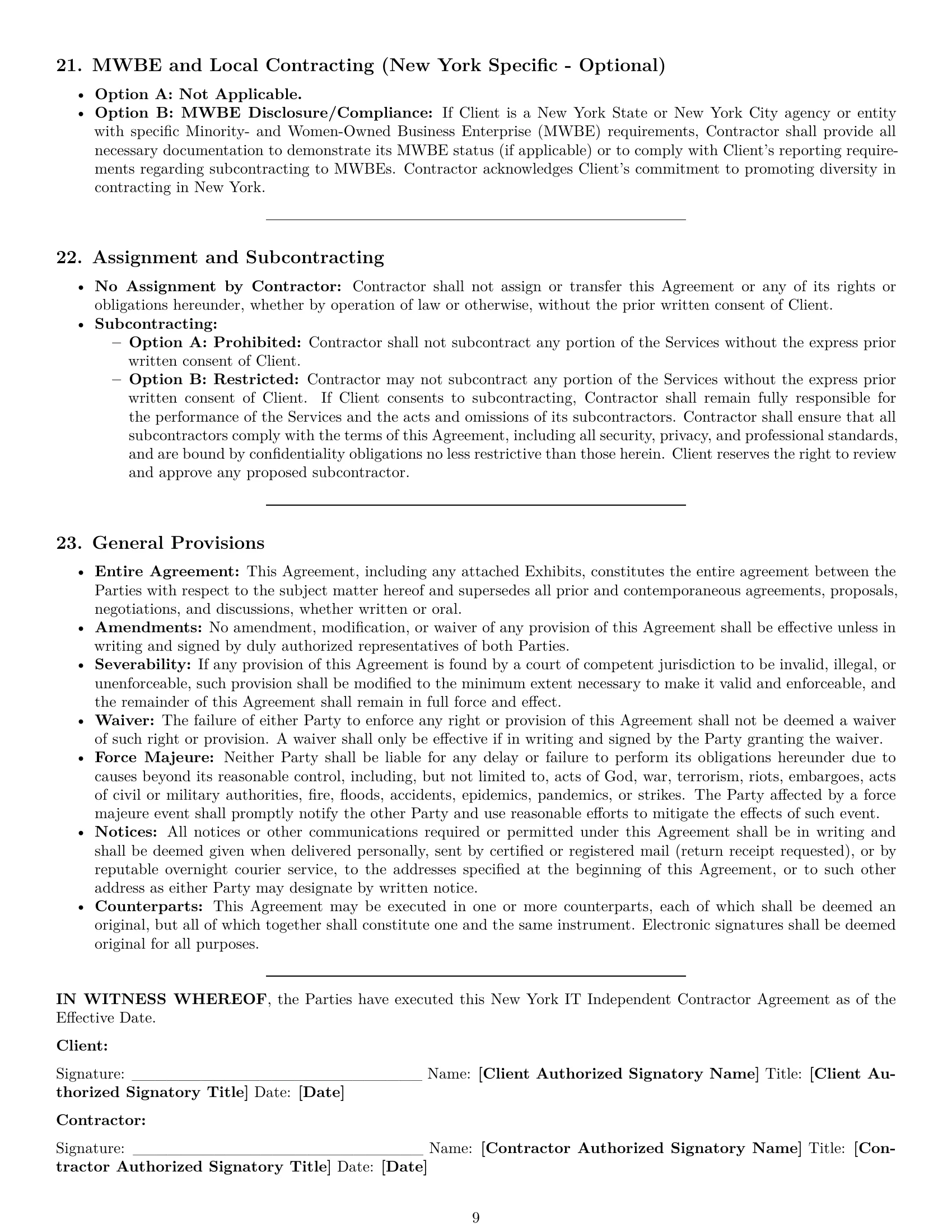 Preview page 9 of Pro New York IT independent contractor agreement template