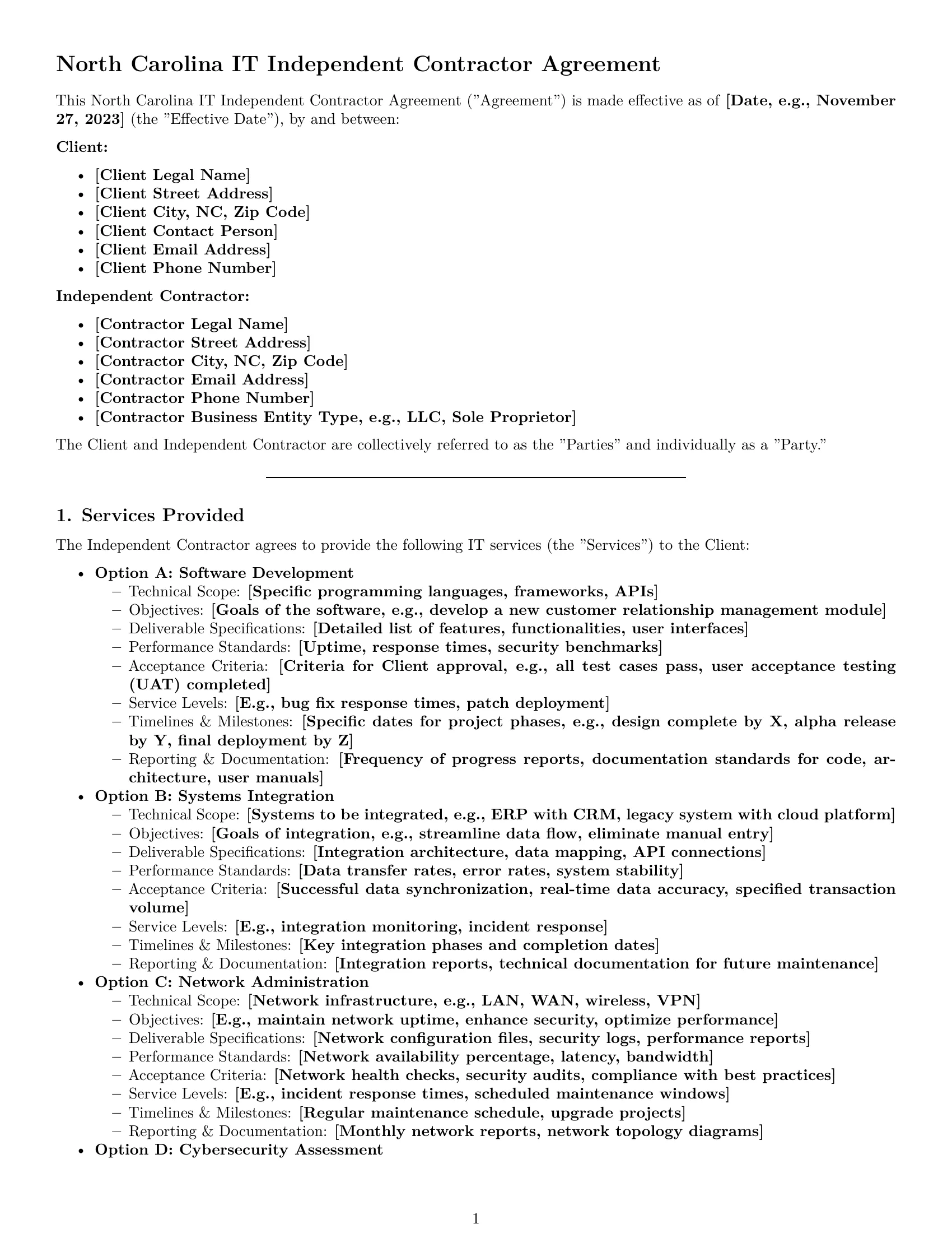 Preview page 1 of Pro North Carolina IT independent contractor agreement template
