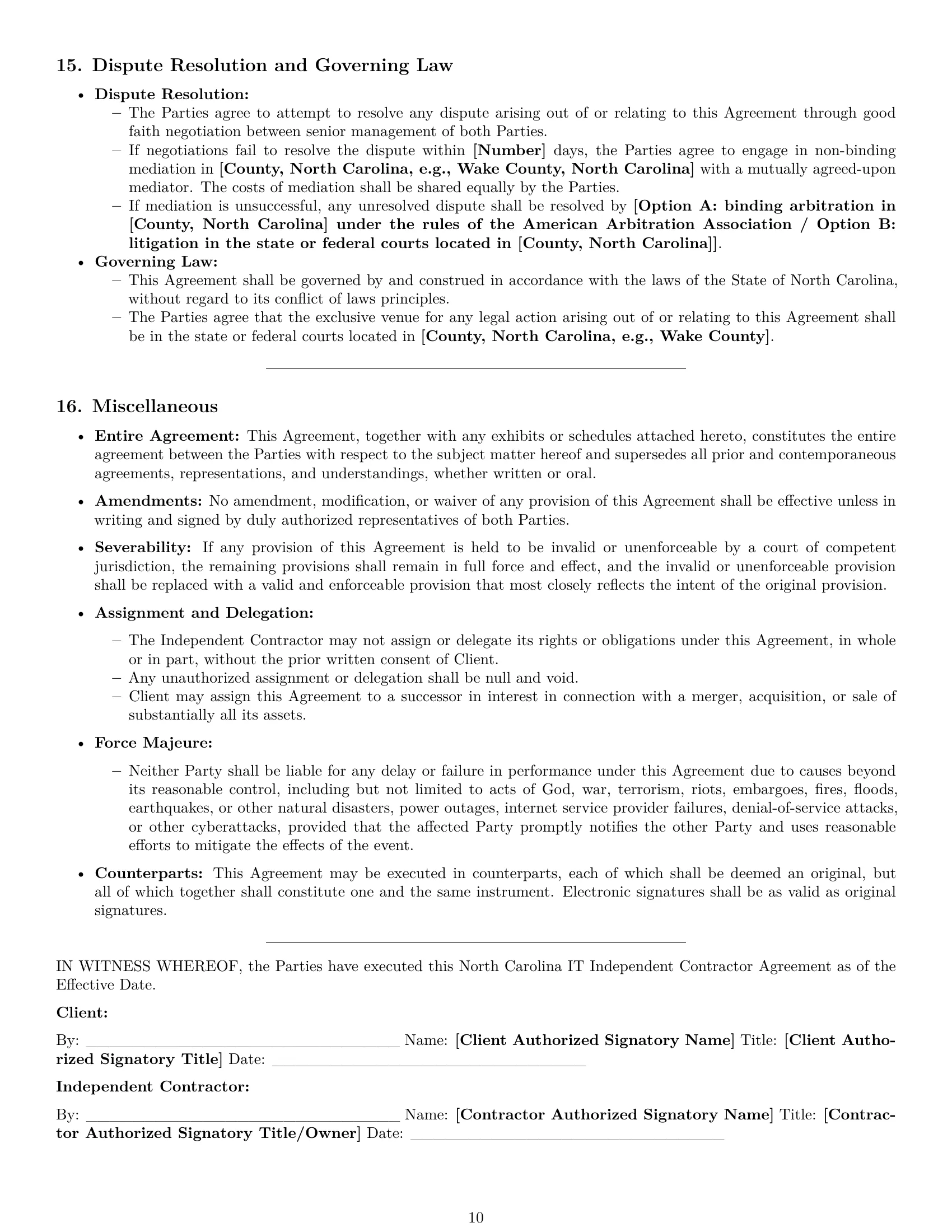 Preview page 10 of Pro North Carolina IT independent contractor agreement template