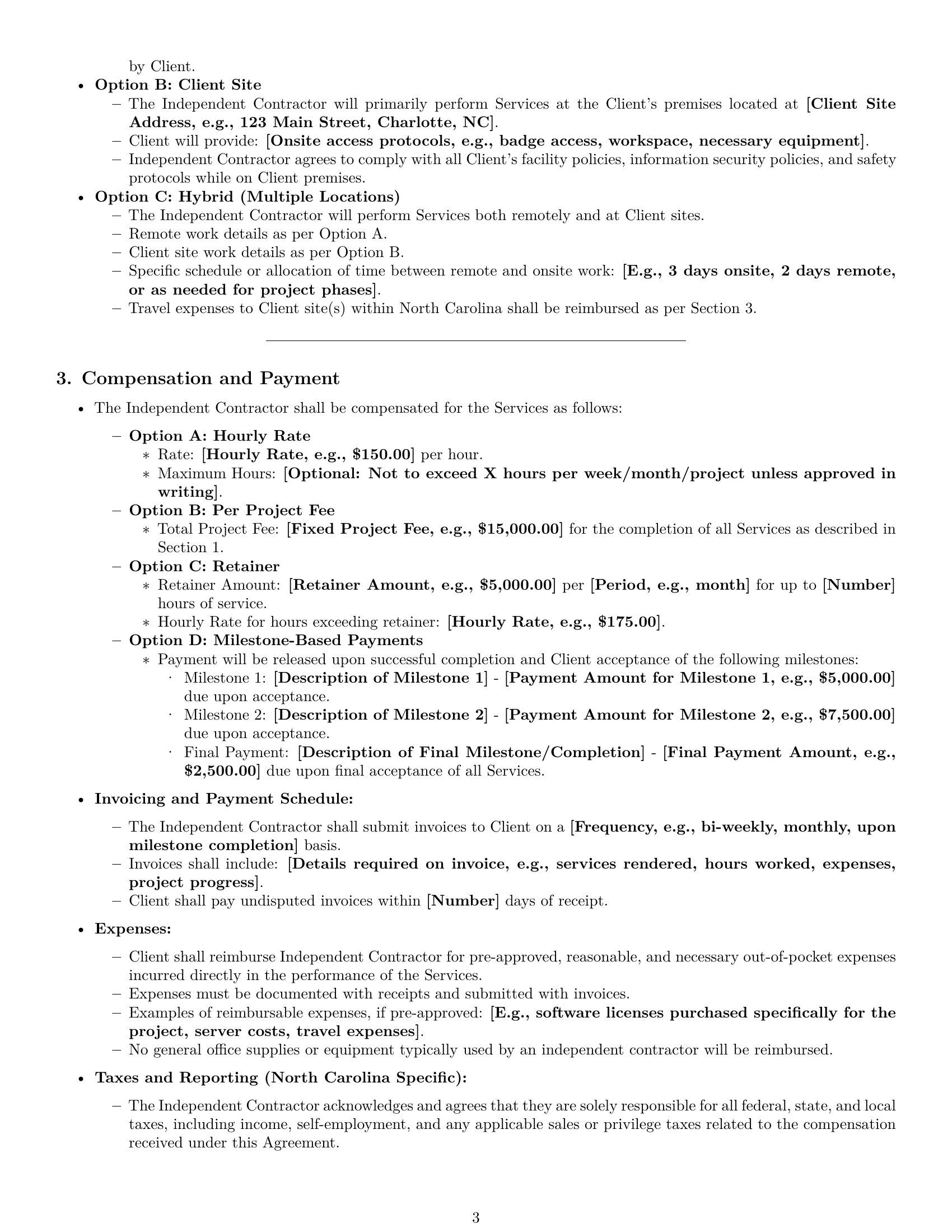 Preview page 3 of Pro North Carolina IT independent contractor agreement template