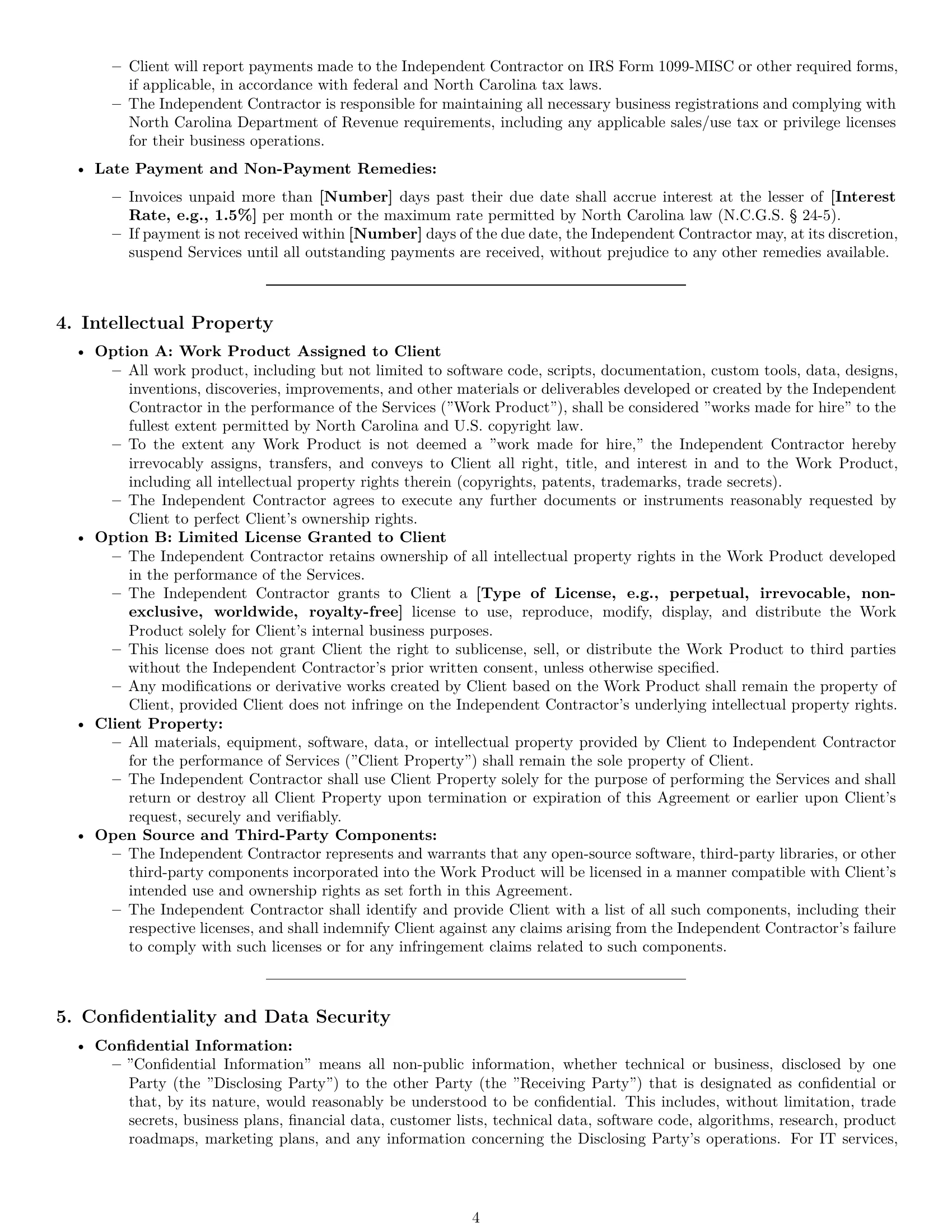 Preview page 4 of Pro North Carolina IT independent contractor agreement template
