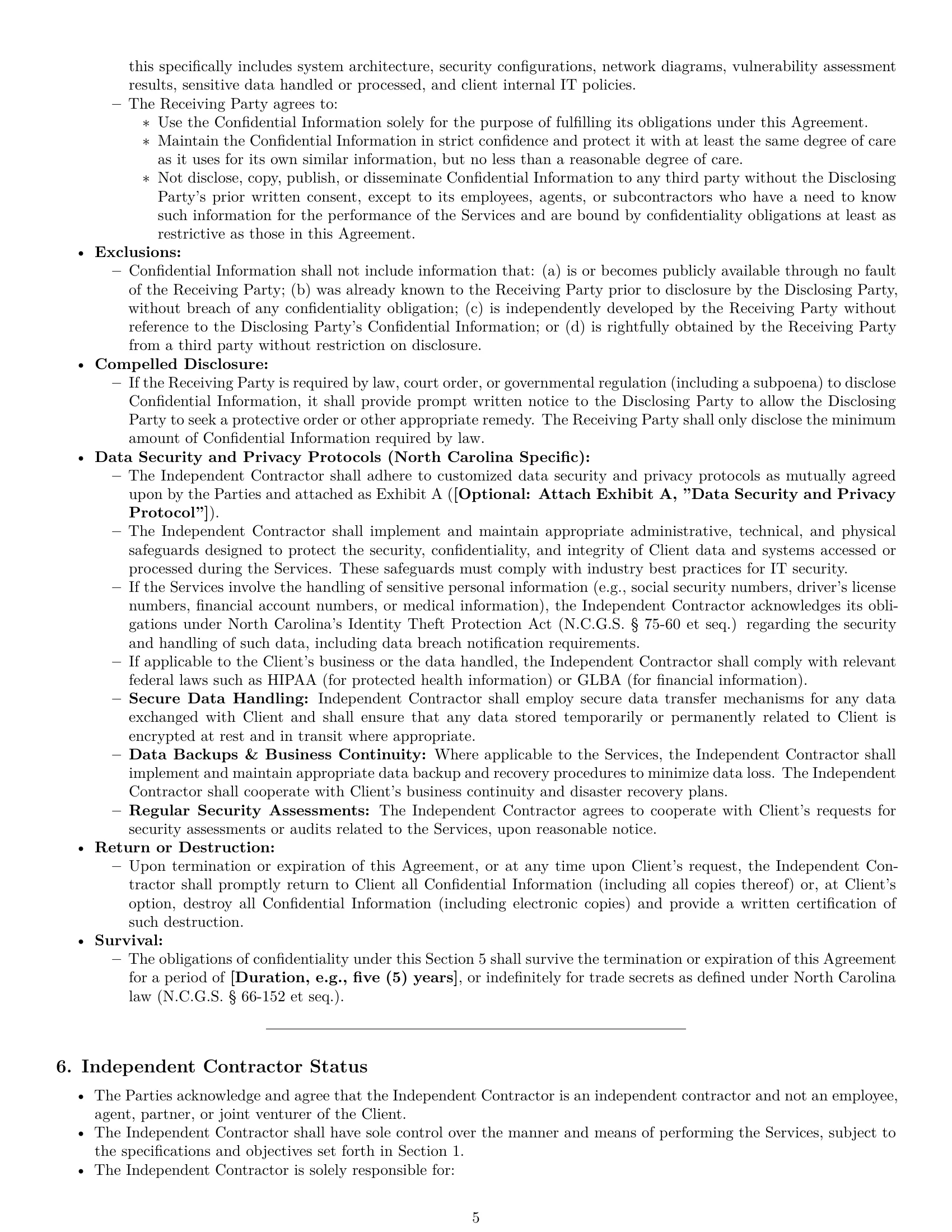 Preview page 5 of Pro North Carolina IT independent contractor agreement template