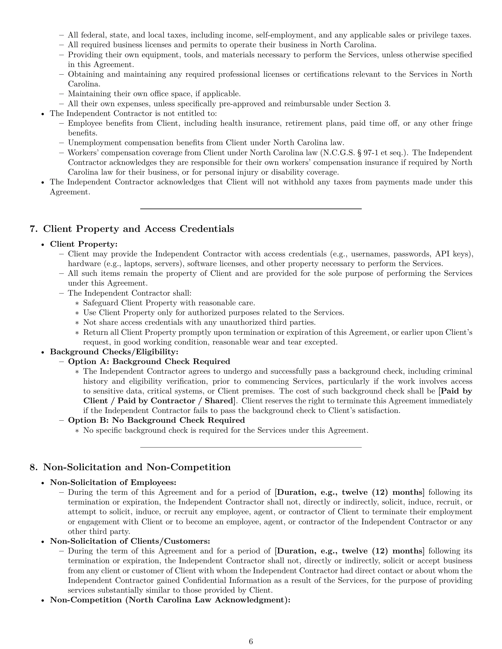 Preview page 6 of Pro North Carolina IT independent contractor agreement template