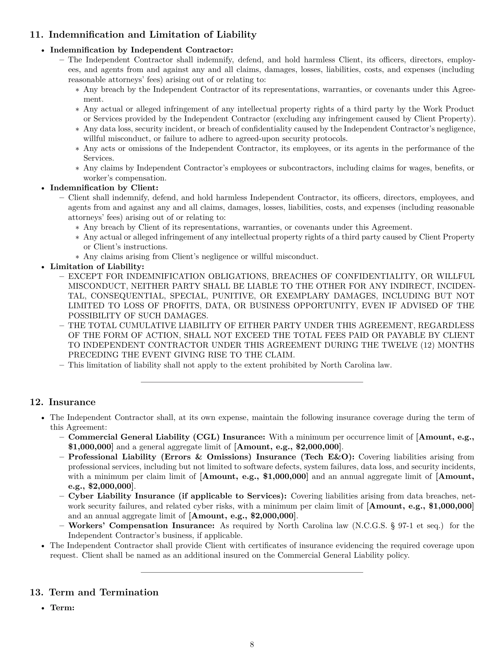 Preview page 8 of Pro North Carolina IT independent contractor agreement template