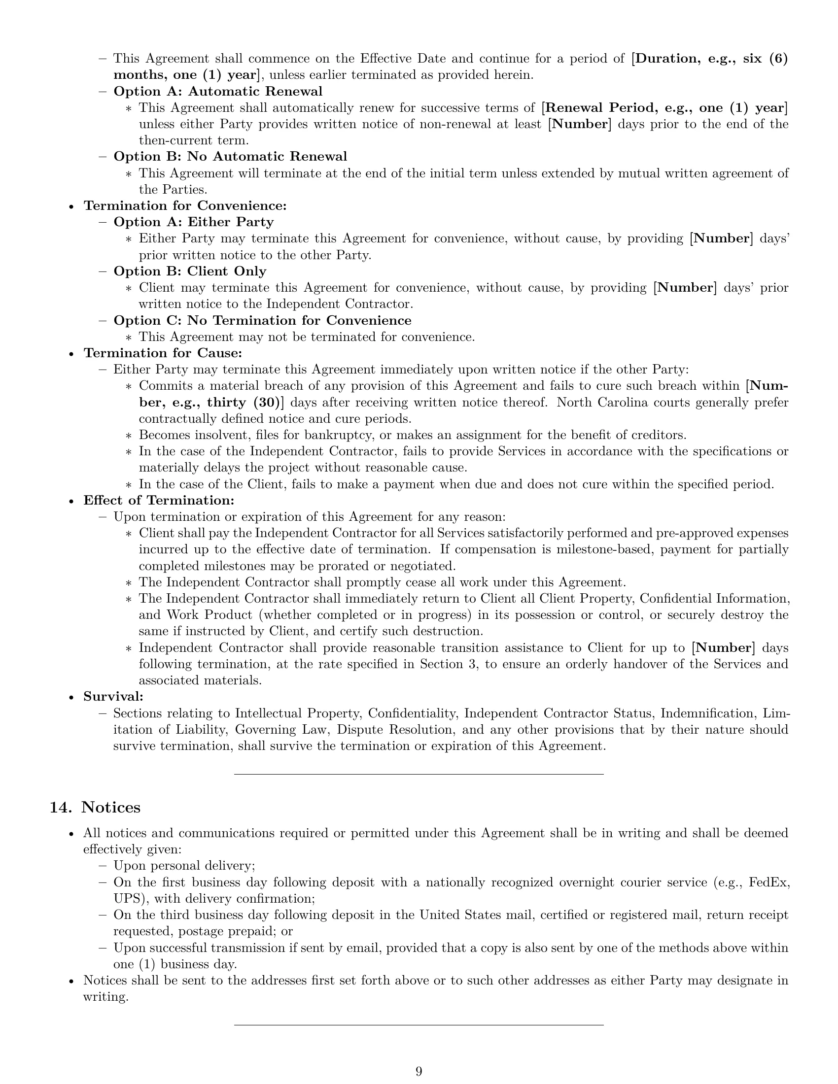 Preview page 9 of Pro North Carolina IT independent contractor agreement template