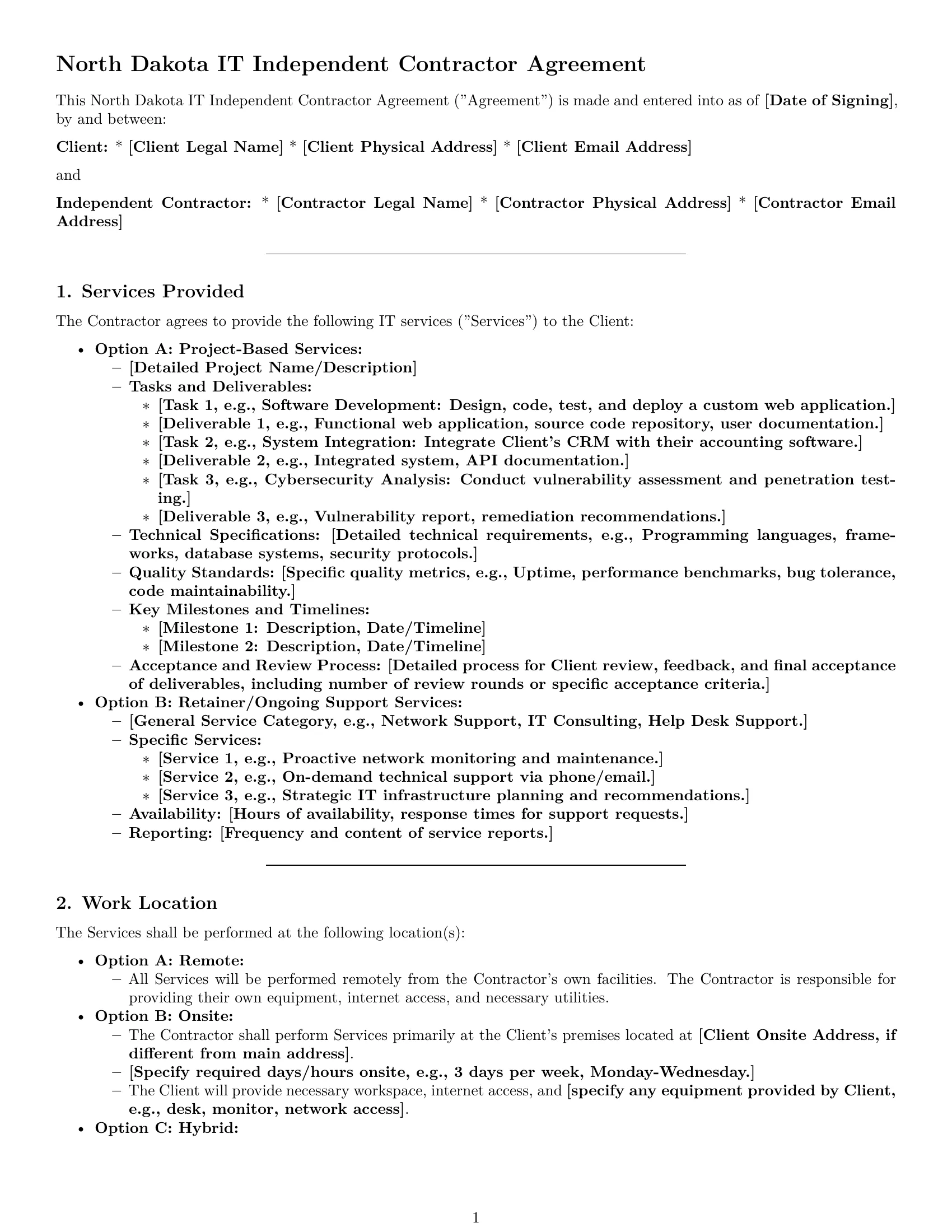 Preview page 1 of Pro North Dakota IT independent contractor agreement template