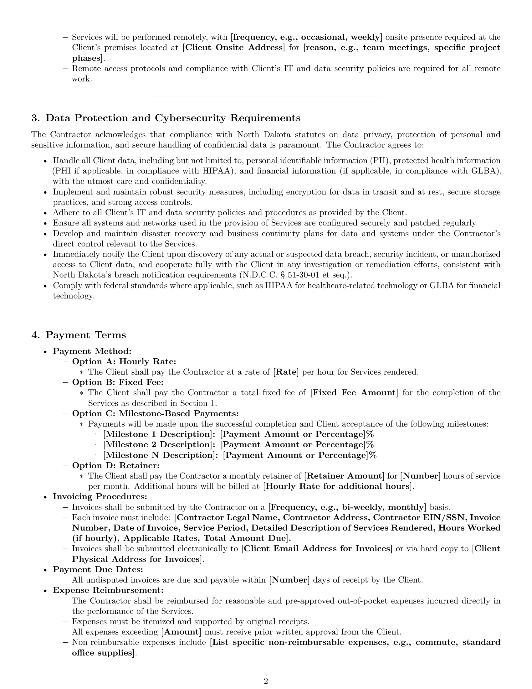 Preview page 2 of Pro North Dakota IT independent contractor agreement template