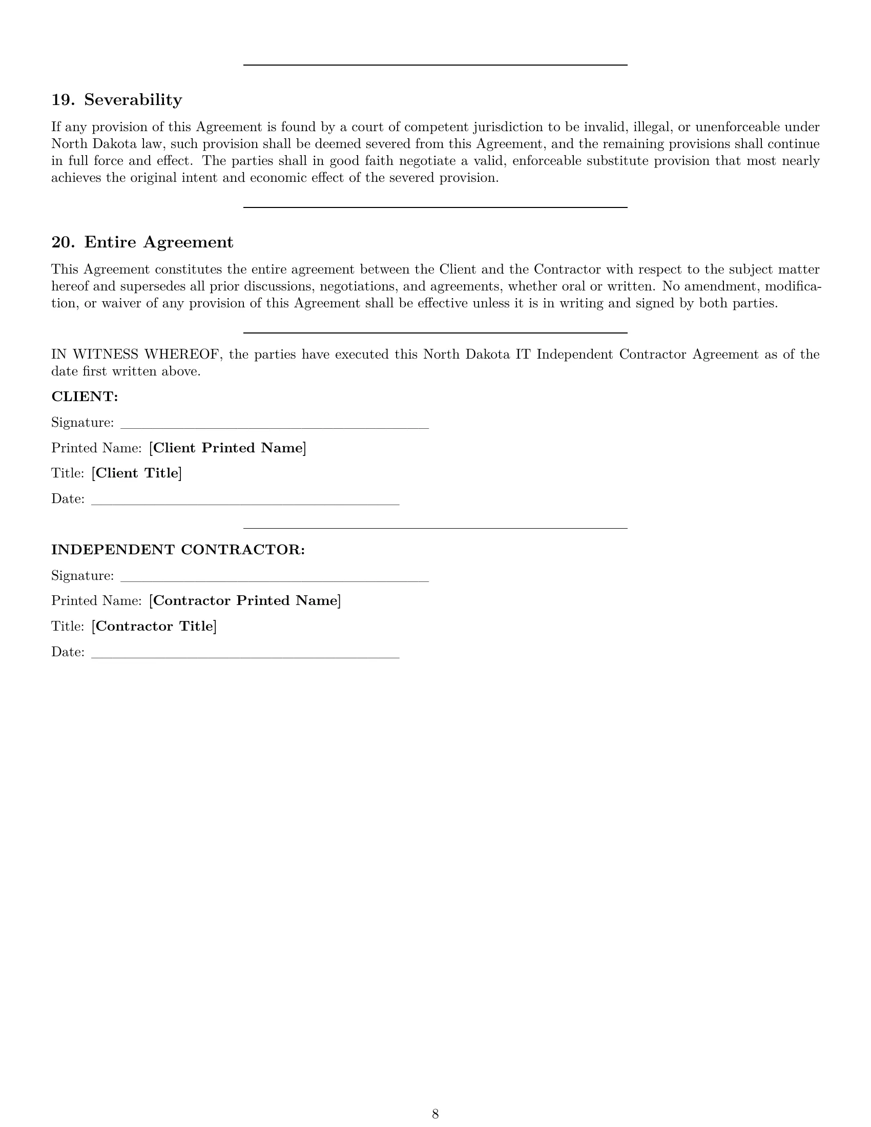 Preview page 8 of Pro North Dakota IT independent contractor agreement template