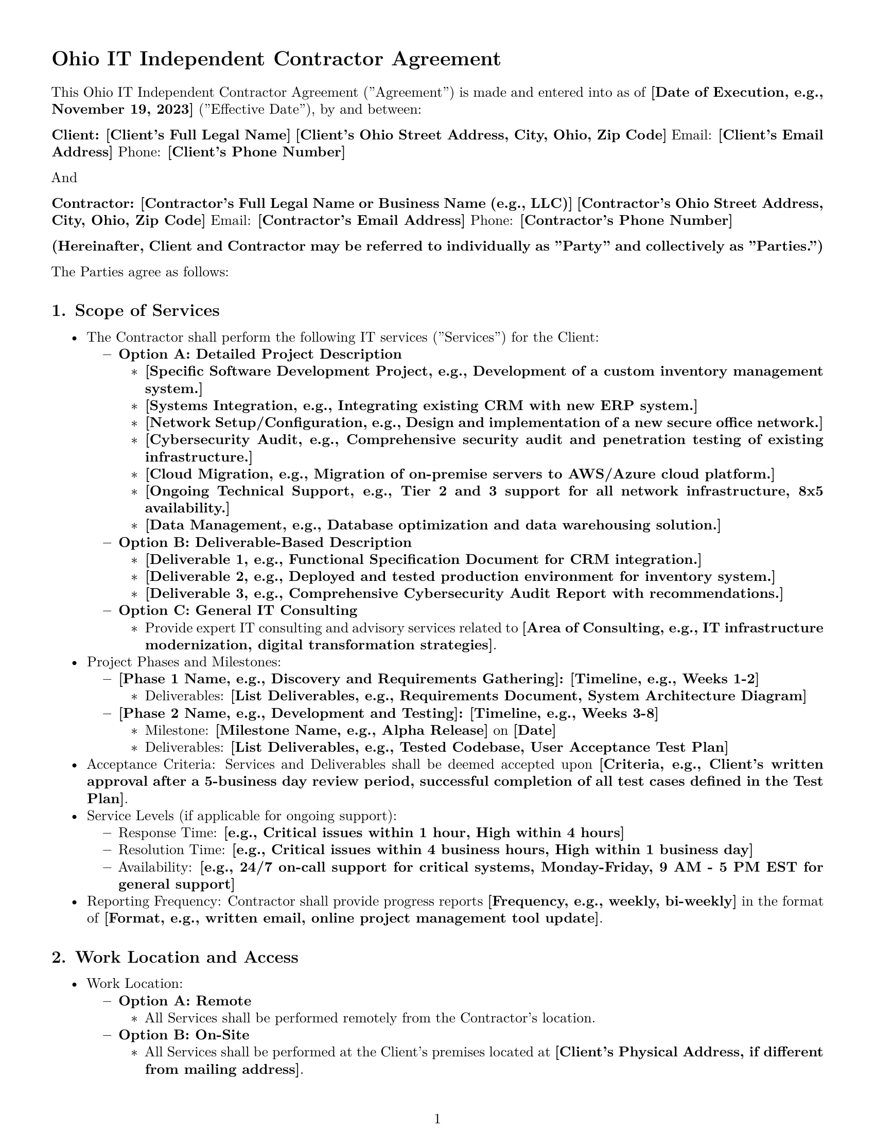 Preview page 1 of Pro Ohio IT independent contractor agreement template