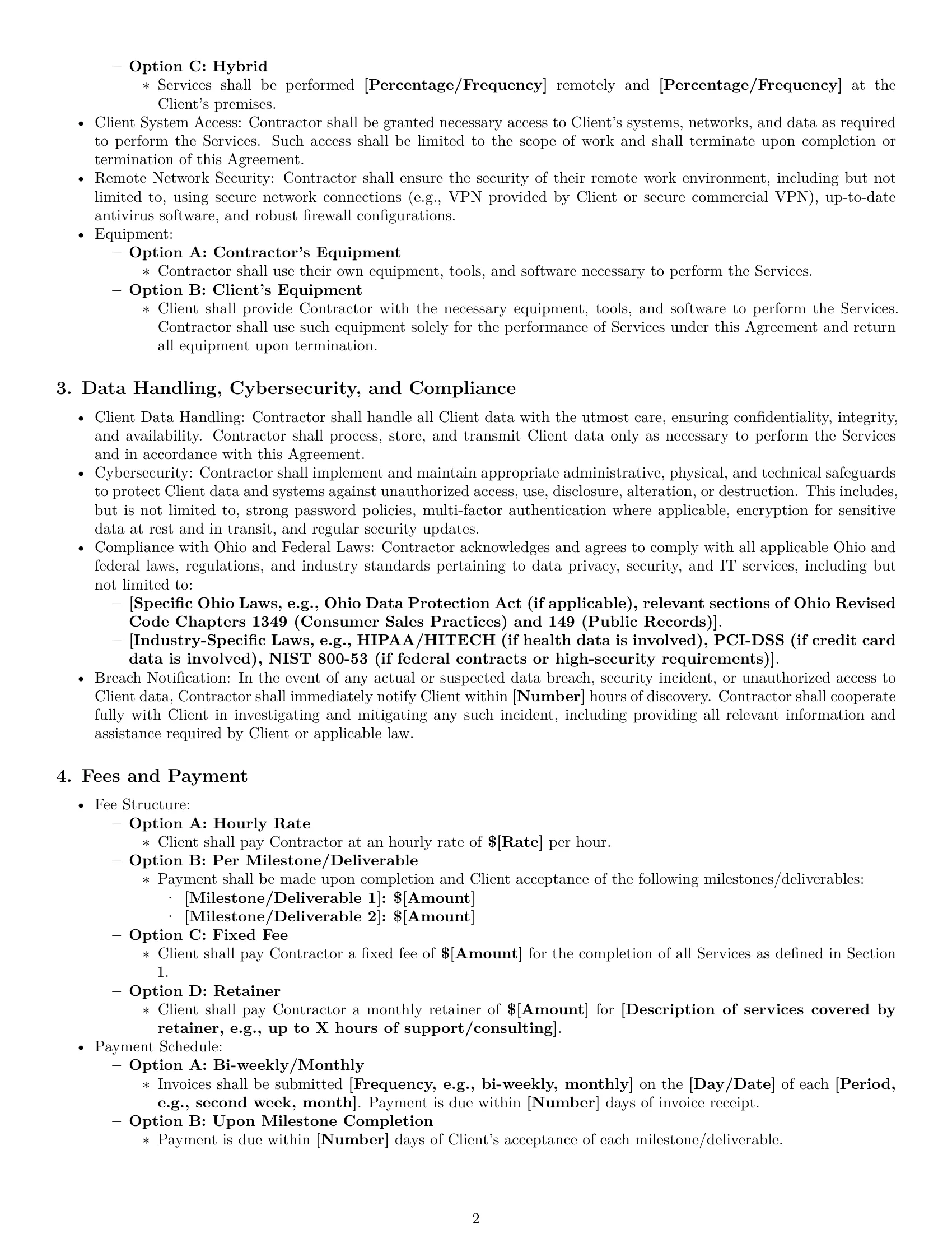 Preview page 2 of Pro Ohio IT independent contractor agreement template