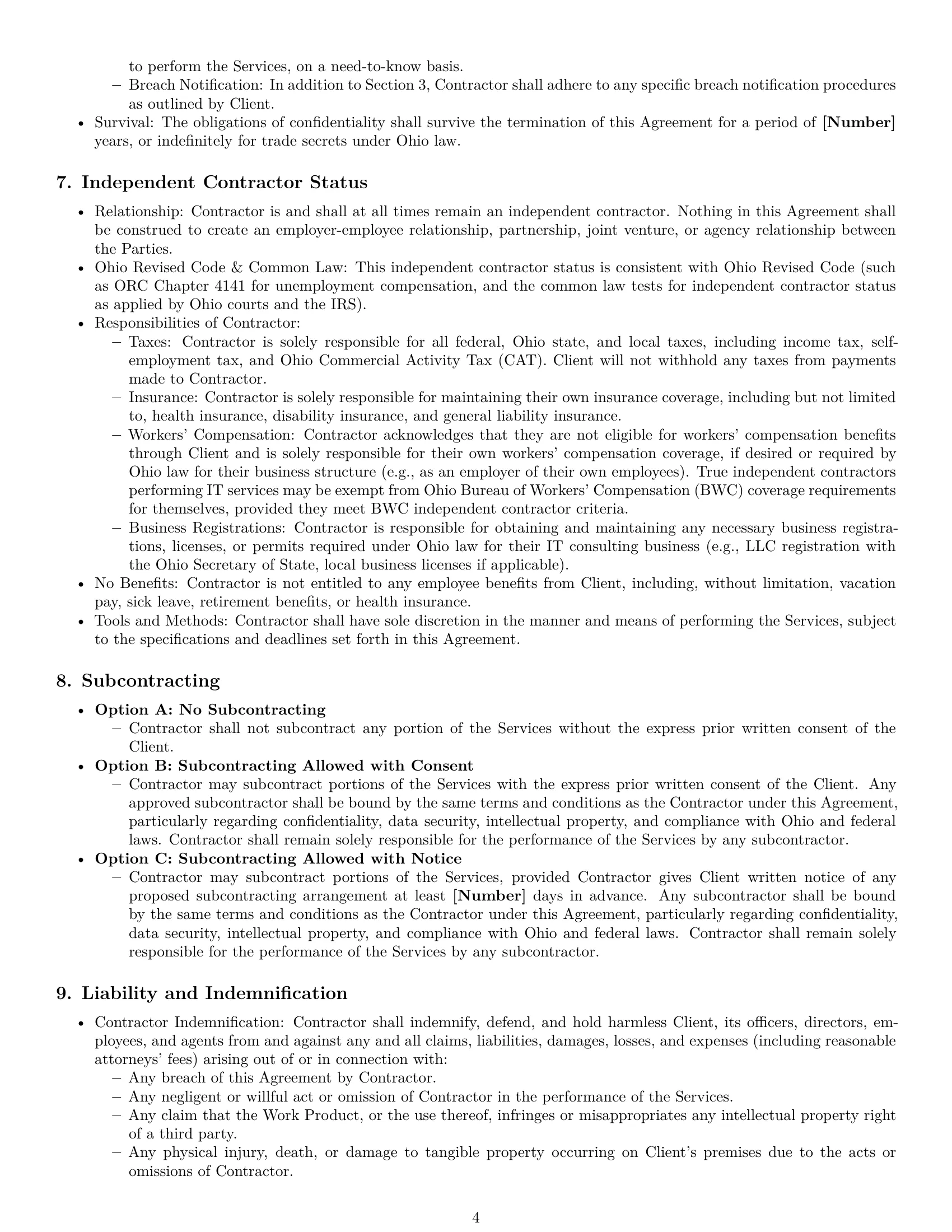 Preview page 4 of Pro Ohio IT independent contractor agreement template