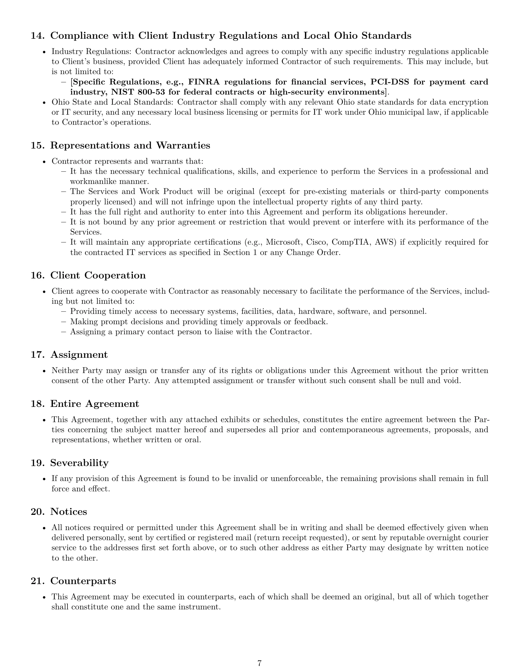 Preview page 7 of Pro Ohio IT independent contractor agreement template