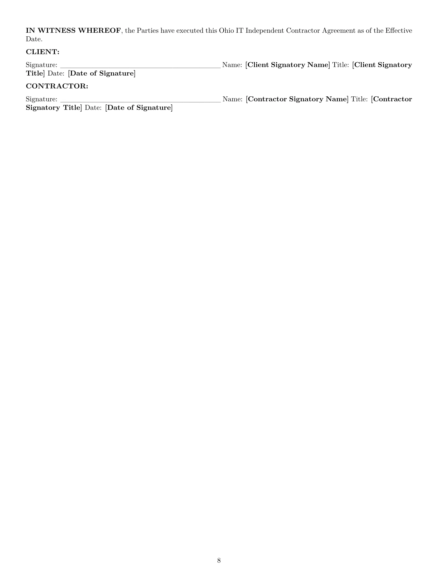 Preview page 8 of Pro Ohio IT independent contractor agreement template