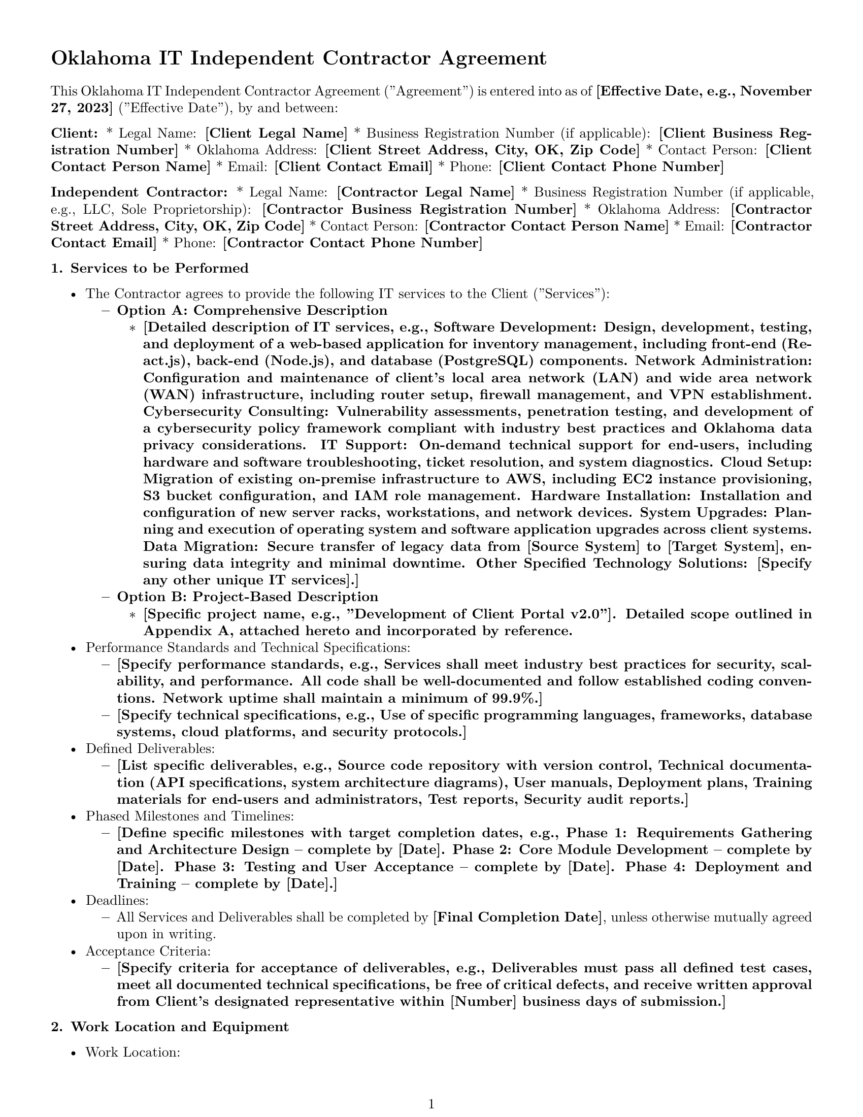 Preview page 1 of Pro Oklahoma IT independent contractor agreement template