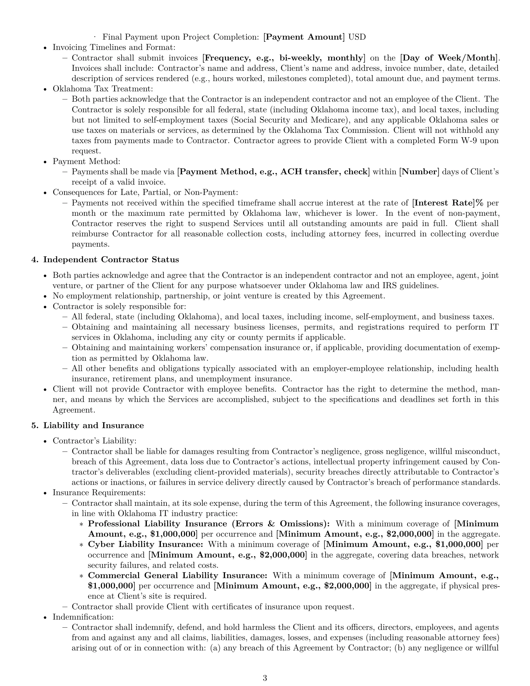 Preview page 3 of Pro Oklahoma IT independent contractor agreement template
