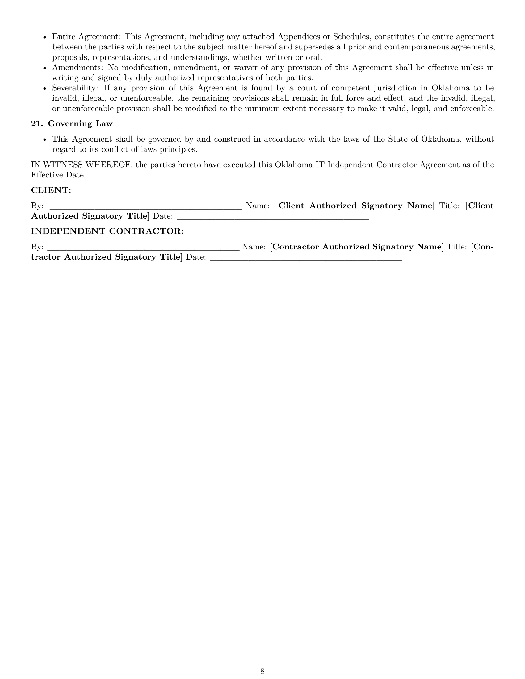 Preview page 8 of Pro Oklahoma IT independent contractor agreement template