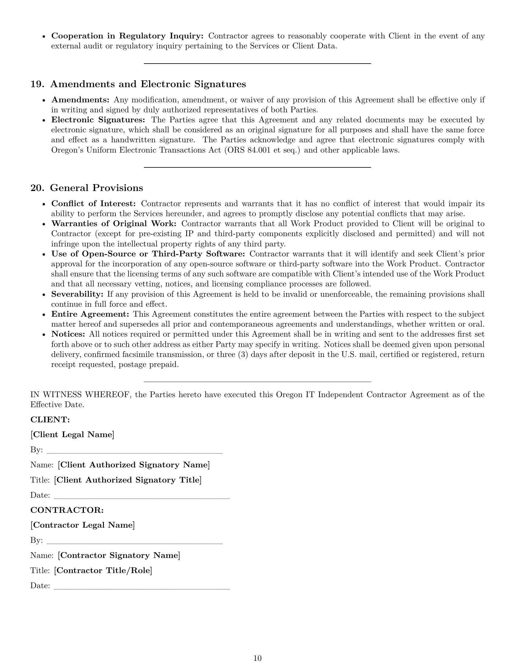 Preview page 10 of Pro Oregon IT independent contractor agreement template