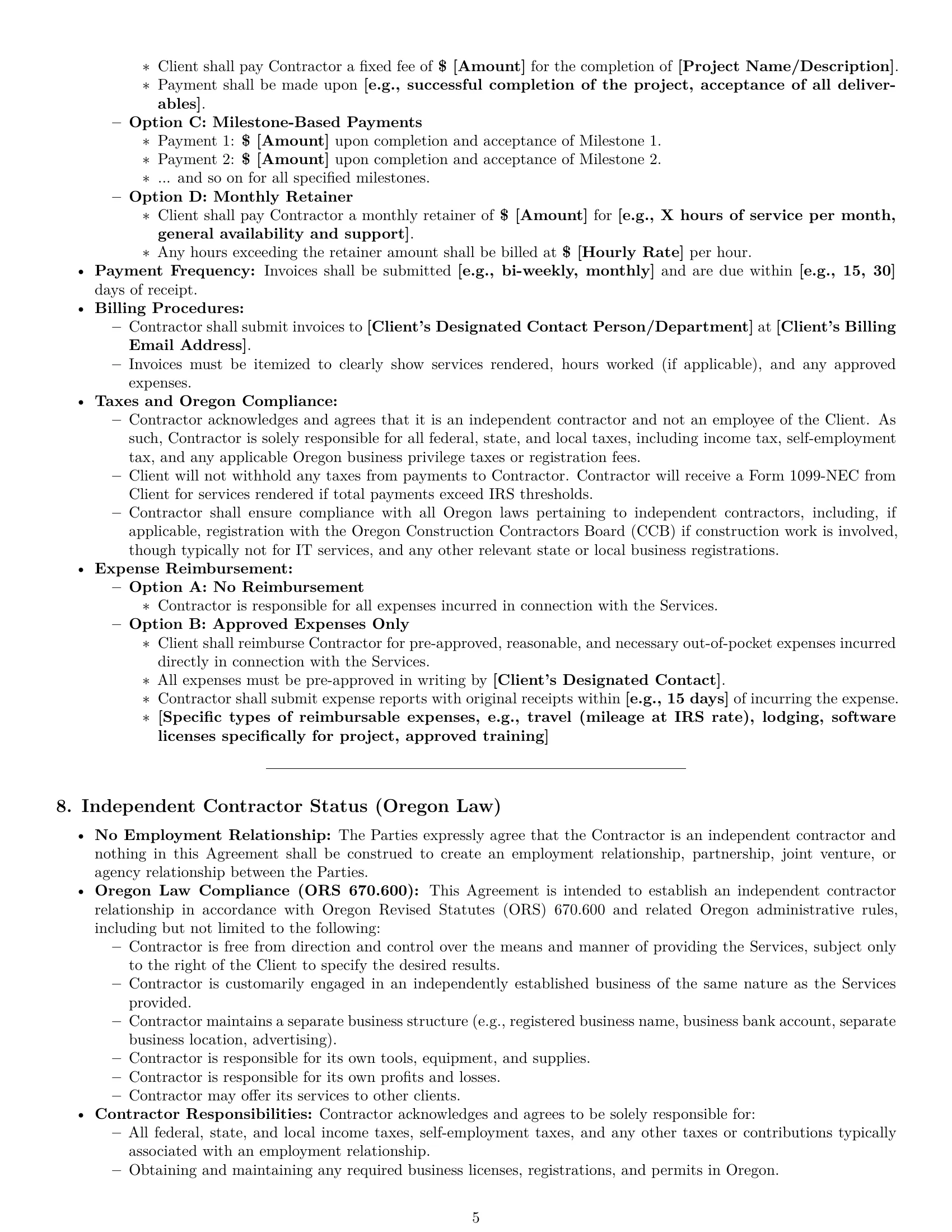 Preview page 5 of Pro Oregon IT independent contractor agreement template