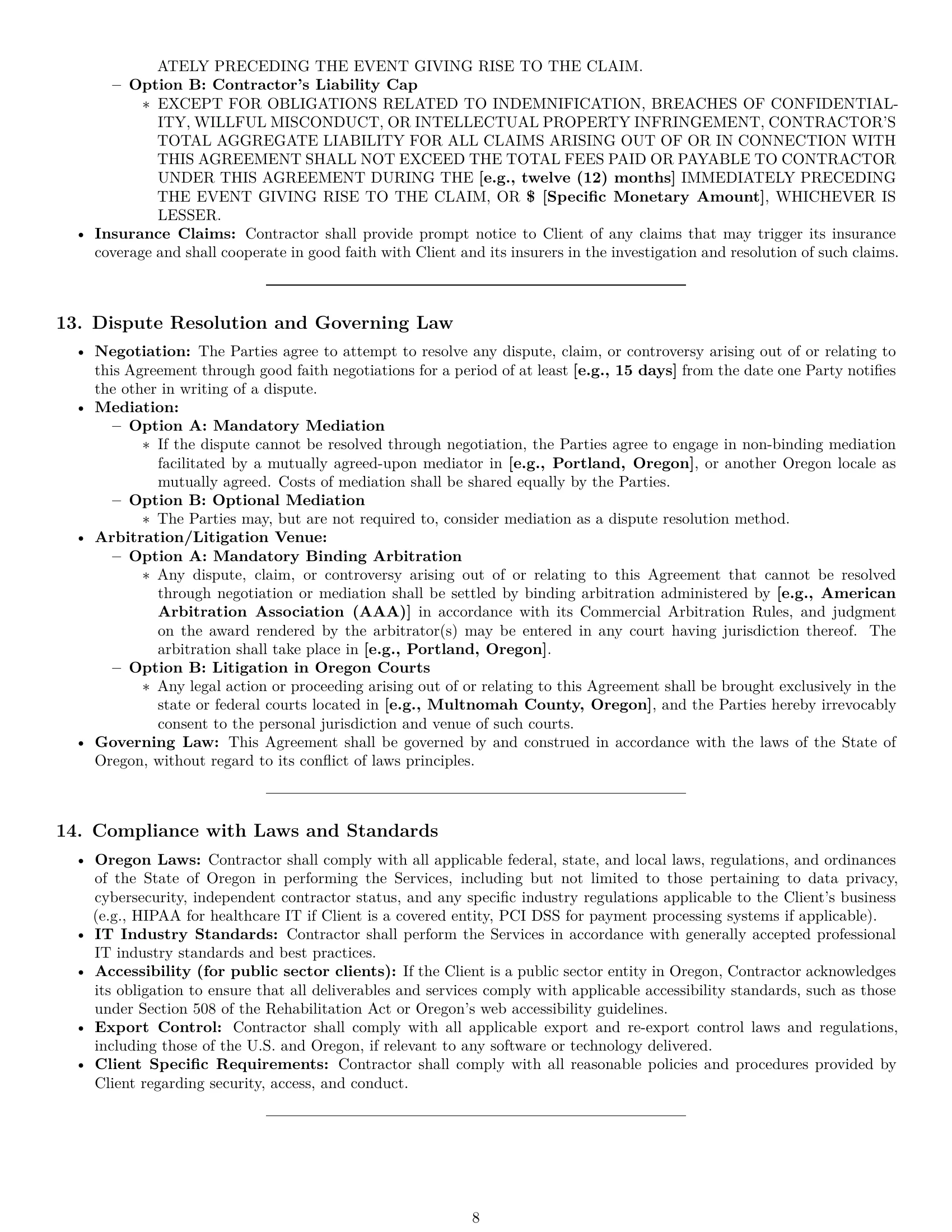 Preview page 8 of Pro Oregon IT independent contractor agreement template