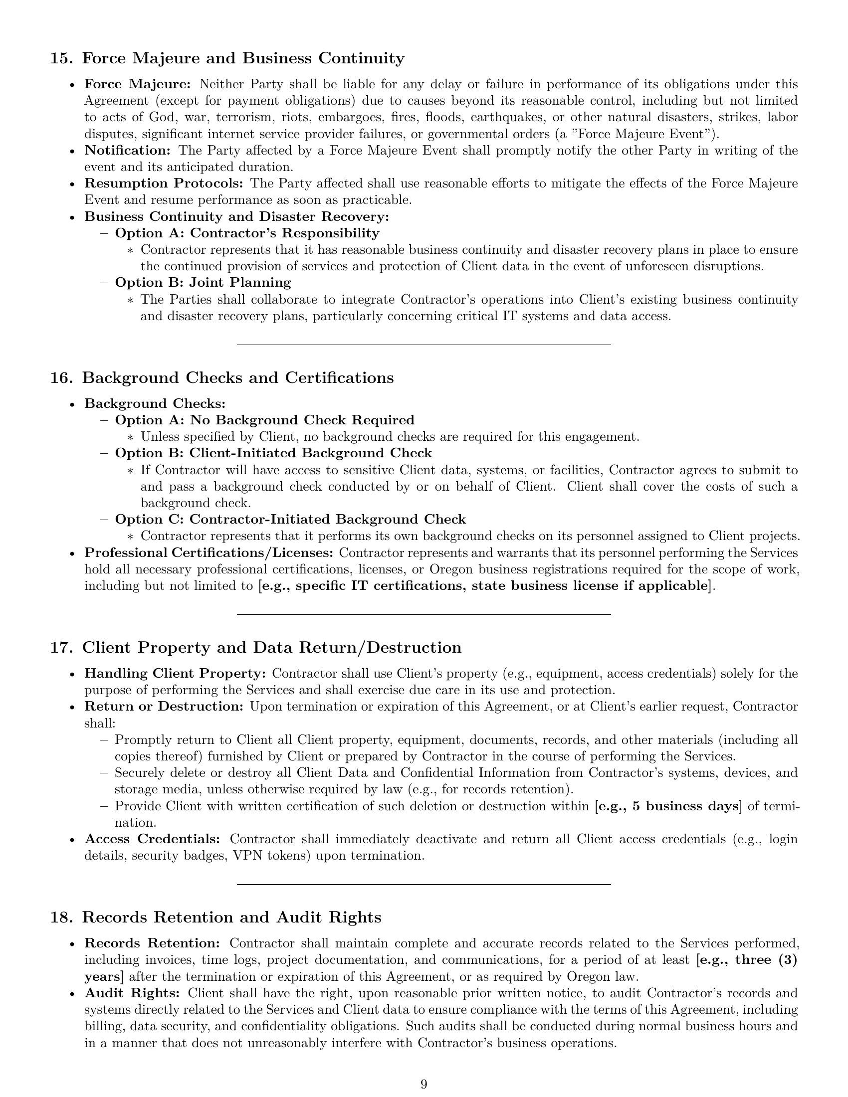 Preview page 9 of Pro Oregon IT independent contractor agreement template