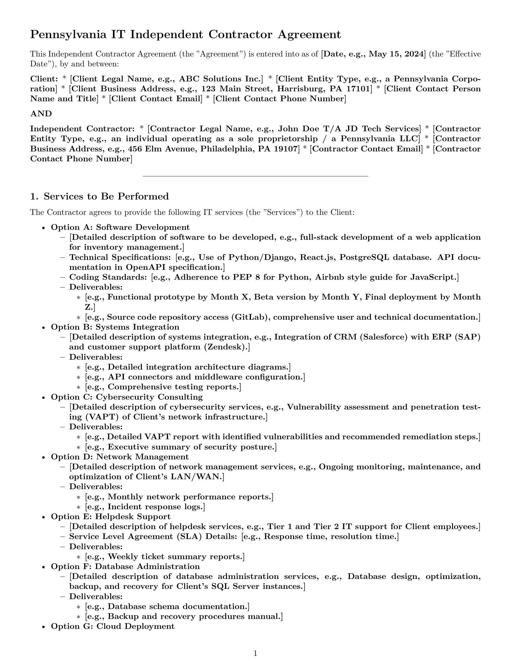 Preview page 1 of Pro Pennsylvania IT independent contractor agreement template