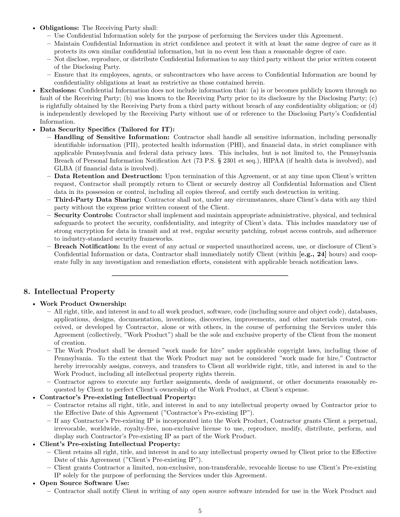 Preview page 5 of Pro Pennsylvania IT independent contractor agreement template
