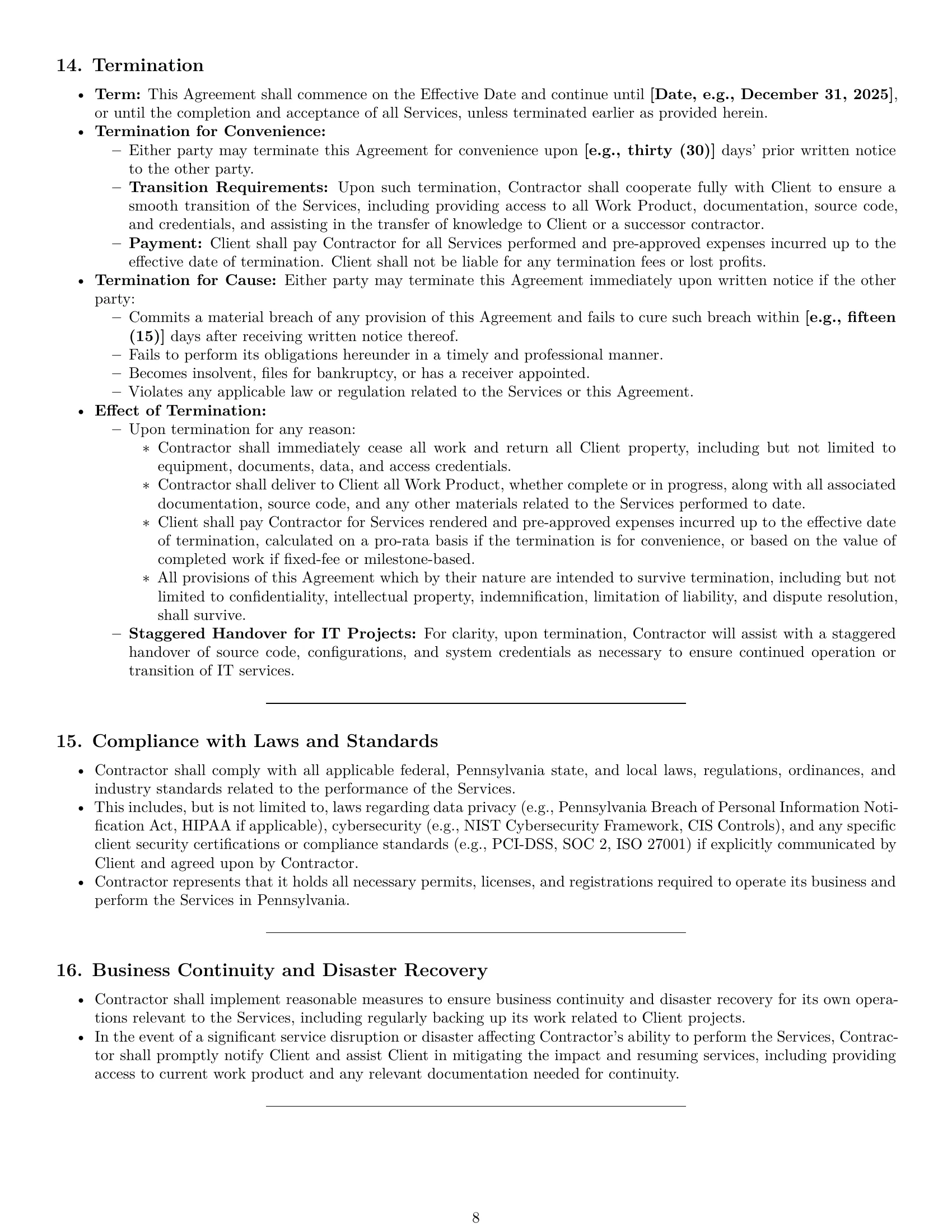 Preview page 8 of Pro Pennsylvania IT independent contractor agreement template