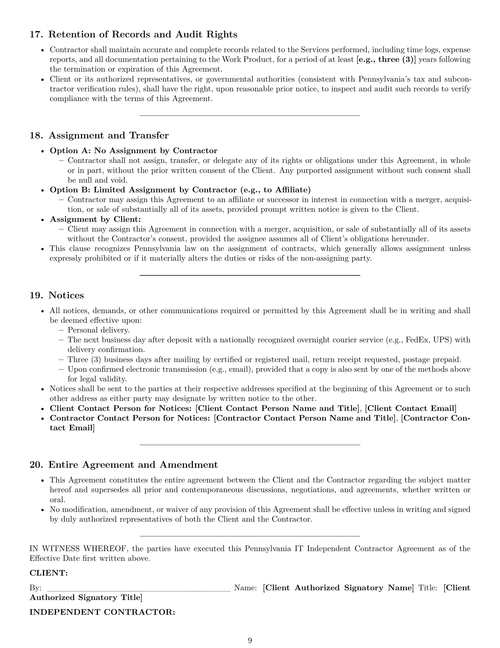 Preview page 9 of Pro Pennsylvania IT independent contractor agreement template