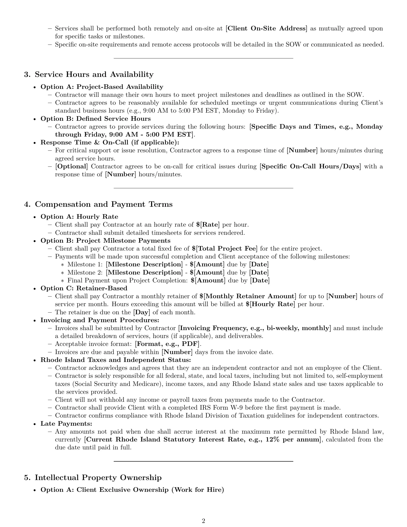Preview page 2 of Pro Rhode Island IT independent contractor agreement template