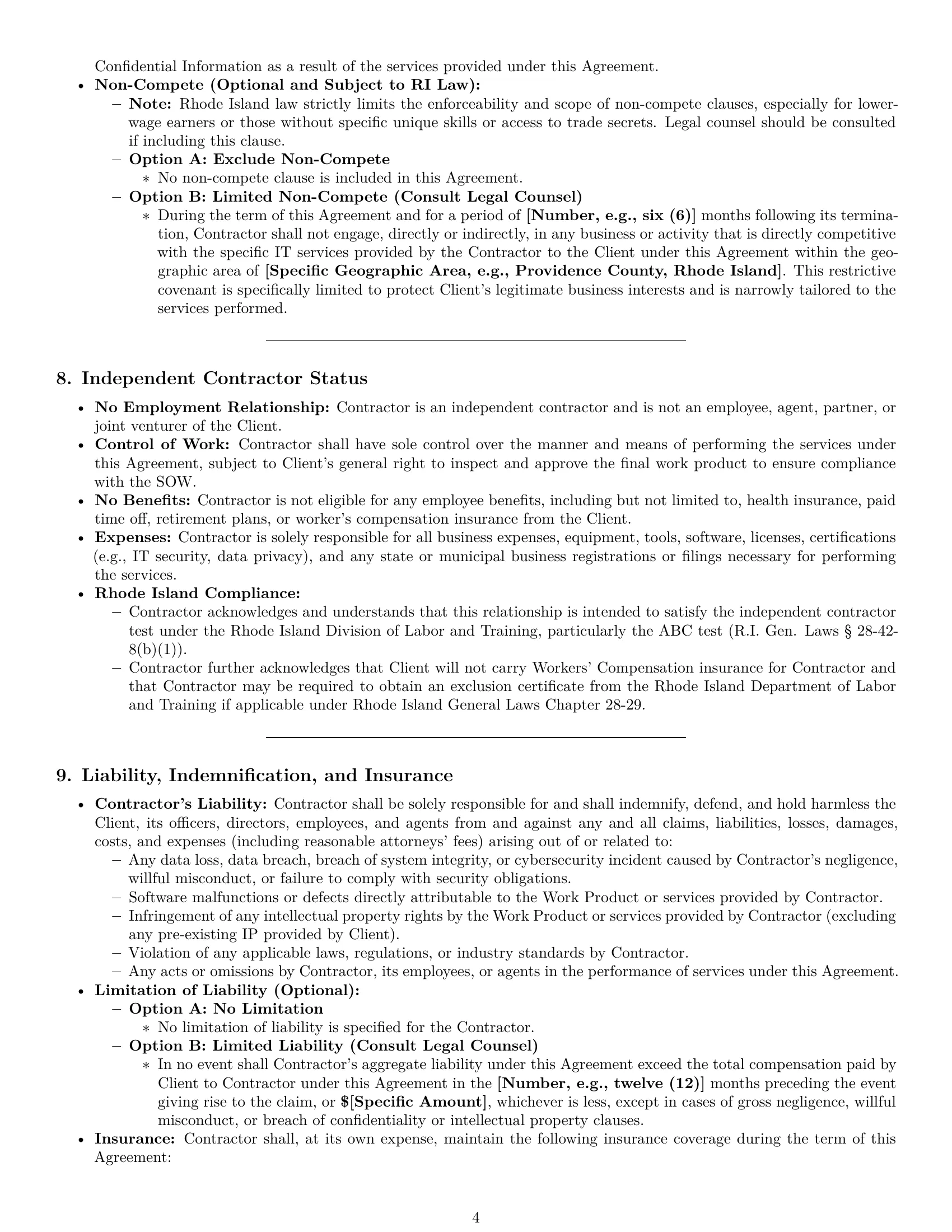 Preview page 4 of Pro Rhode Island IT independent contractor agreement template